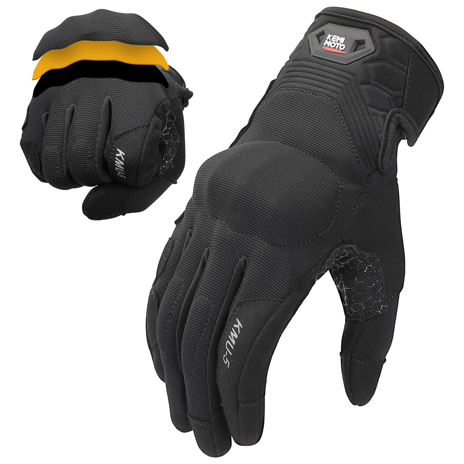 KEMIMOTO Motorcycle Gloves for Men with Built-in PU Foam Shell Touchscreen Anti-Slip Dirt Bike Gloves for Motorbike Riding