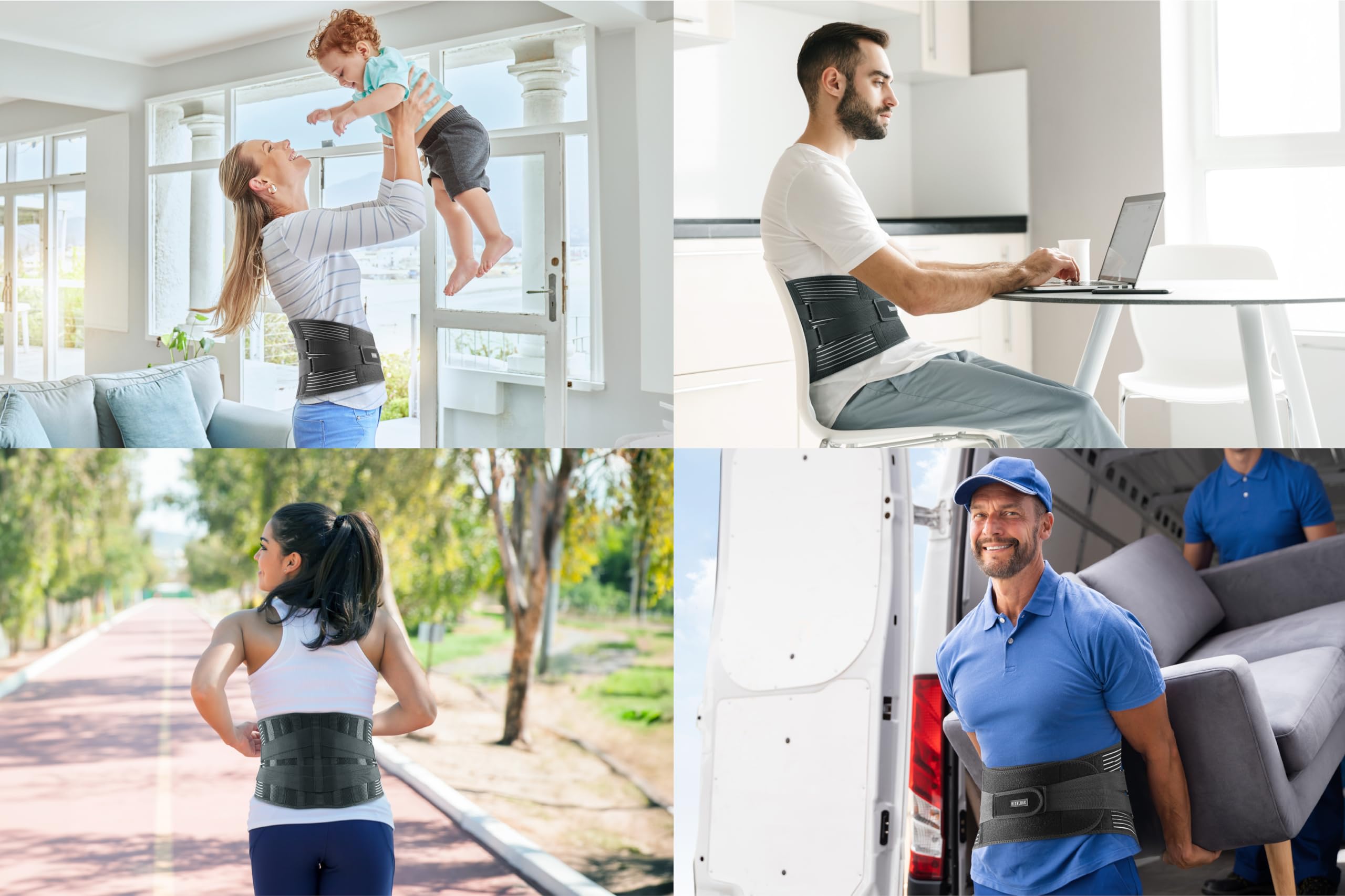 Faja Lumbar para Hombre y Mujer - Faja Lumbar Trabajo Transpirable - Estabiliza y ofrece Apoyo con 6 varillas de soporte - Cinturón Lumbar con Doble Ajuste - Gratis Bolsa de Transporte