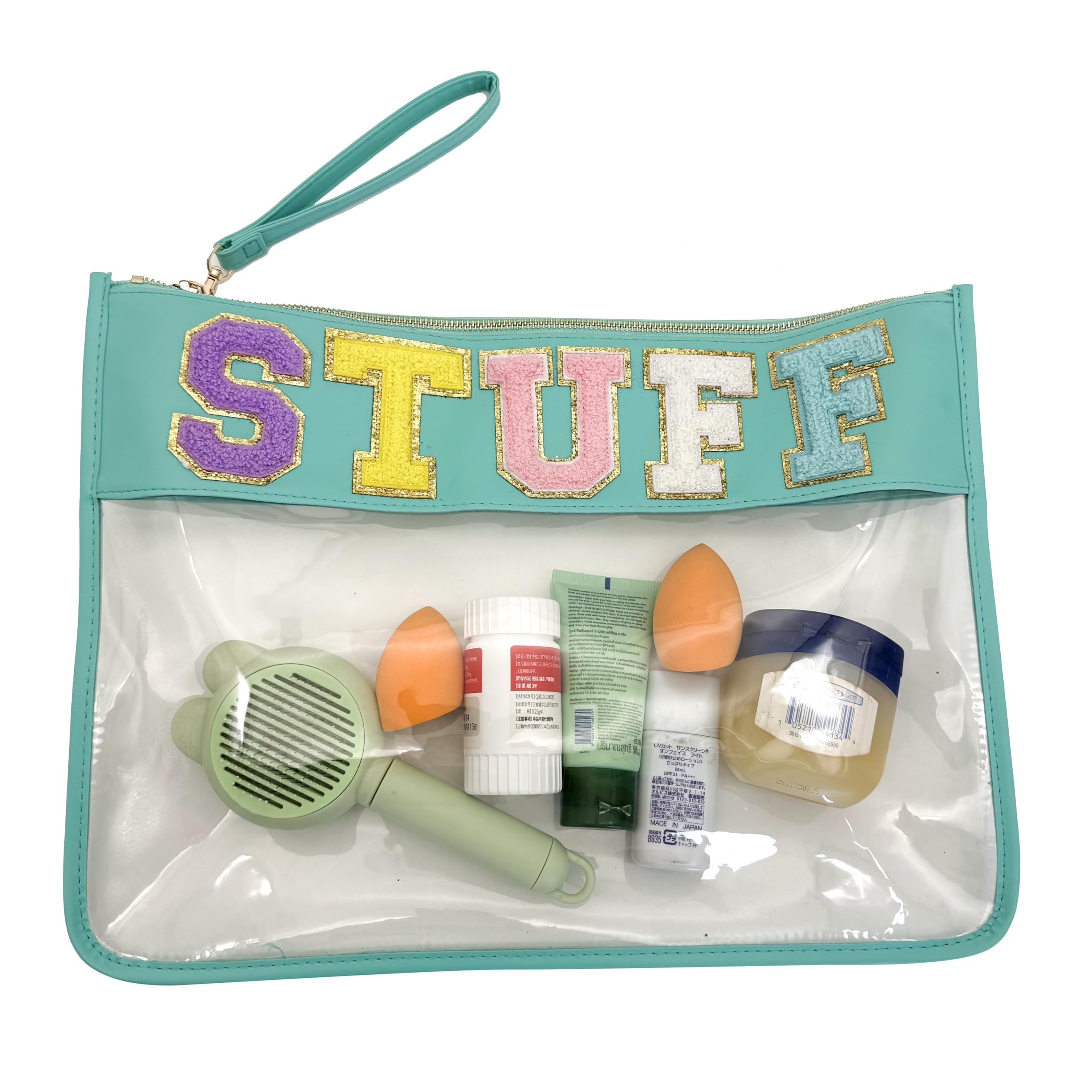 HAIBOLAN Monogram Clear Stadium Purse Bag Chenille Letter Travel Patch Pouch Snack Makeup Wristlet