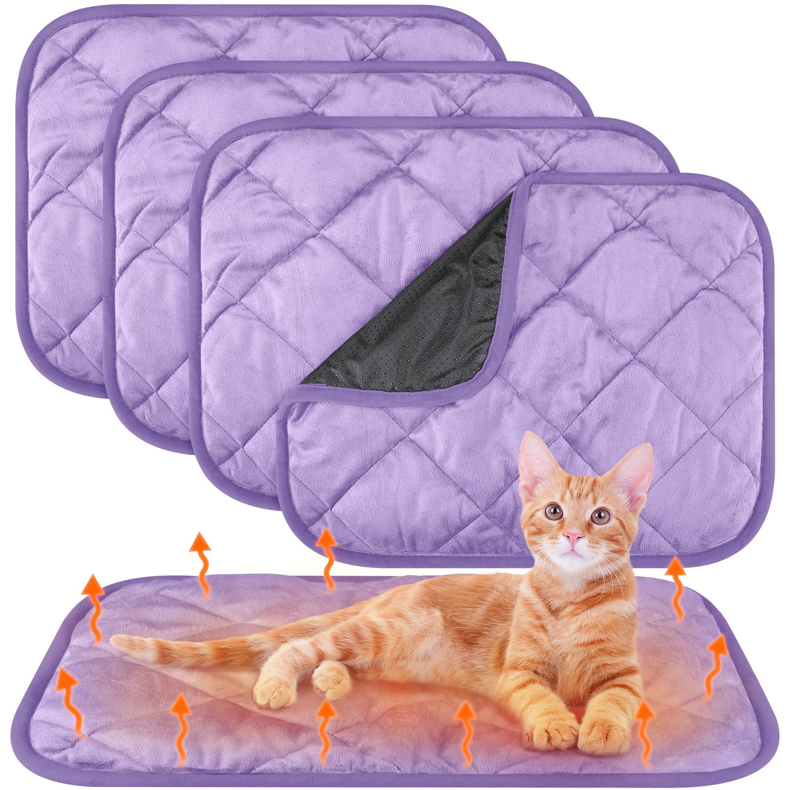 4 Pack Self Heating Cat Pad Self Warming Dog Mat, 16 x 20 Inch, Purple