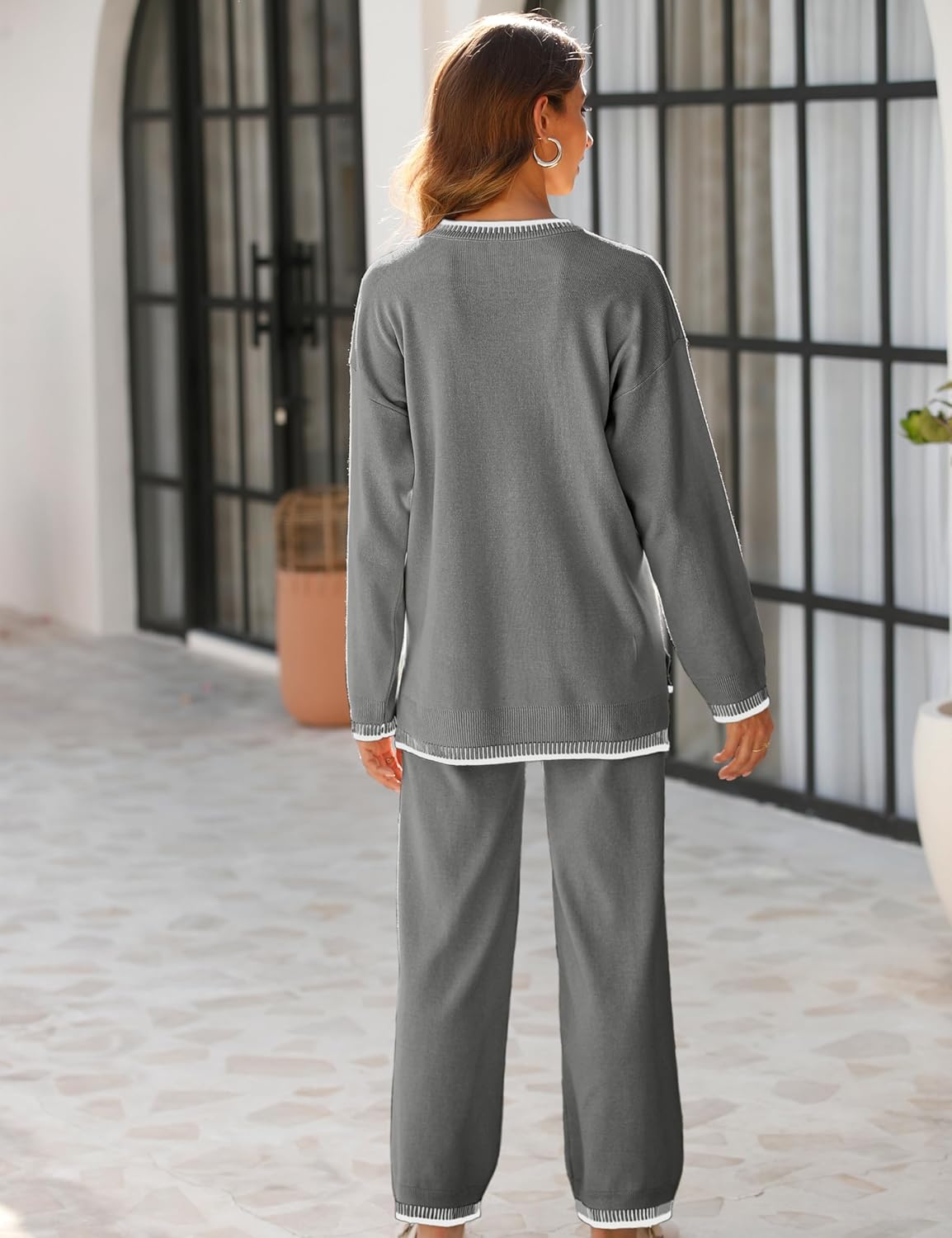 Lentta Women's 2 Piece Sweater Sets Outfits Long Sleeve Knit Pullover Tops Wide Leg Pants Lounge Sets Tracksuits - Image 6