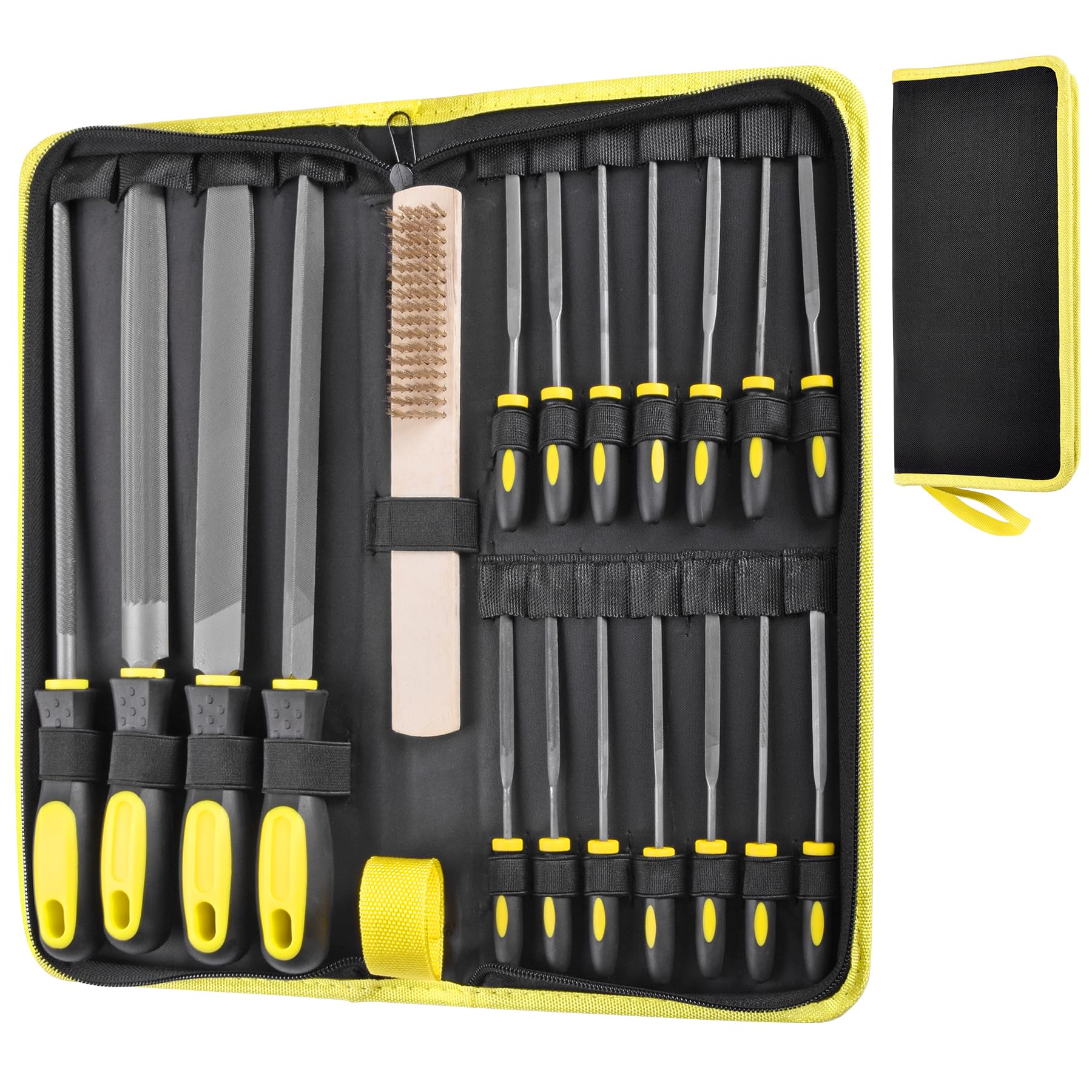 20Pcs Files Set - Premium Carbon Steel Metal File Set with Suitcase, Flat/Triangle/Half-Round/Round Large Files & 14 x Needle Files & Cleaning Brush, Perfect for Wood, Metal Work & DIY Project