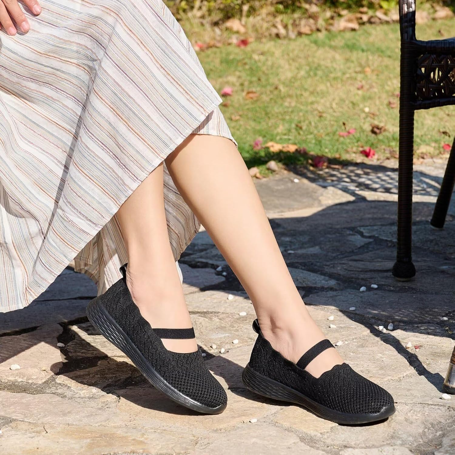 poemlady Women's Slip on Loafer Shoes - Knit Casual Ballet Flat Nurse Walking Sneakers Mesh Round Toe Low Wedge Memory Foam Shoes