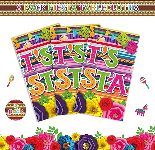 Miniatura 4 de Mantel de fiesta temática mexicana, 3 piezas, manteles mexicanos para fiesta de Cinco de Mayo, manteles de fiesta de taco, suministros de fiesta