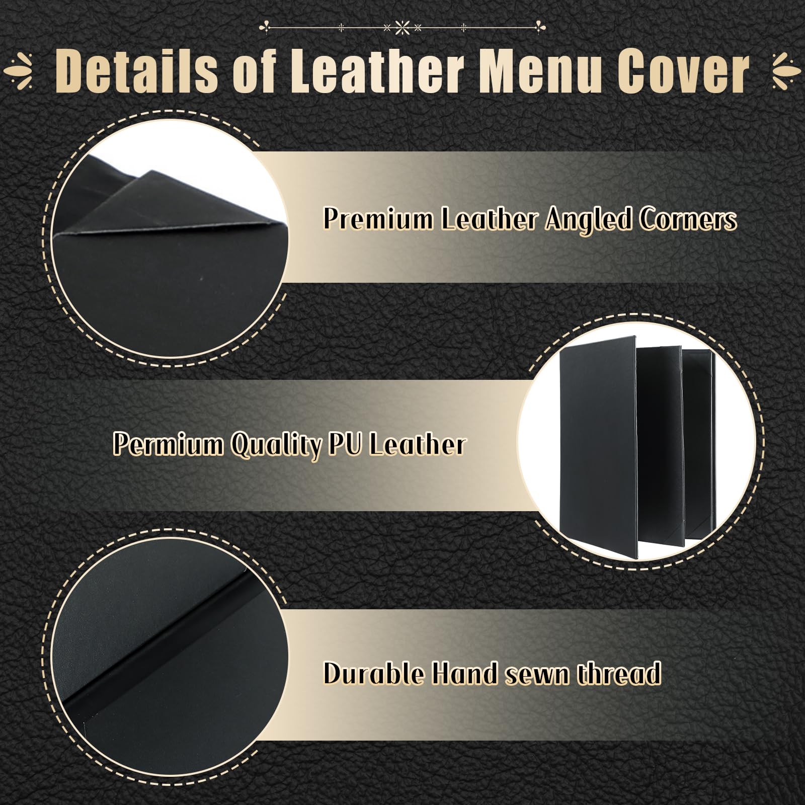 Coperture per menu da ristorante, 21,6 x 28 cm, in pelle, con angoli angolati, in pelle nera, per lista dei vini, bevande (21,6 x 27,9 cm, 2 viste/2 pezzi)