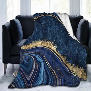 Perinsto Blue Painted Marble Throw Blanket Ultra Soft Warm All Season Marbling Painting Decorative Fleece Blankets for Bed Chair Car Sofa Couch Bedroom 50"X40"