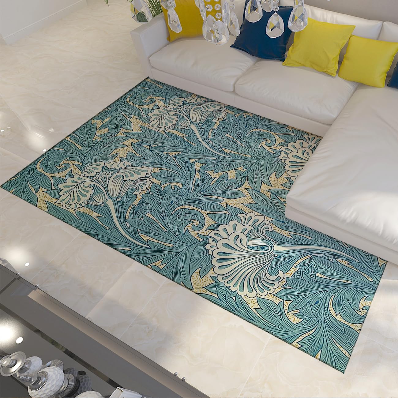 Tapis pour le salon botanique 180x270 grand tapis floral fin sarcelle