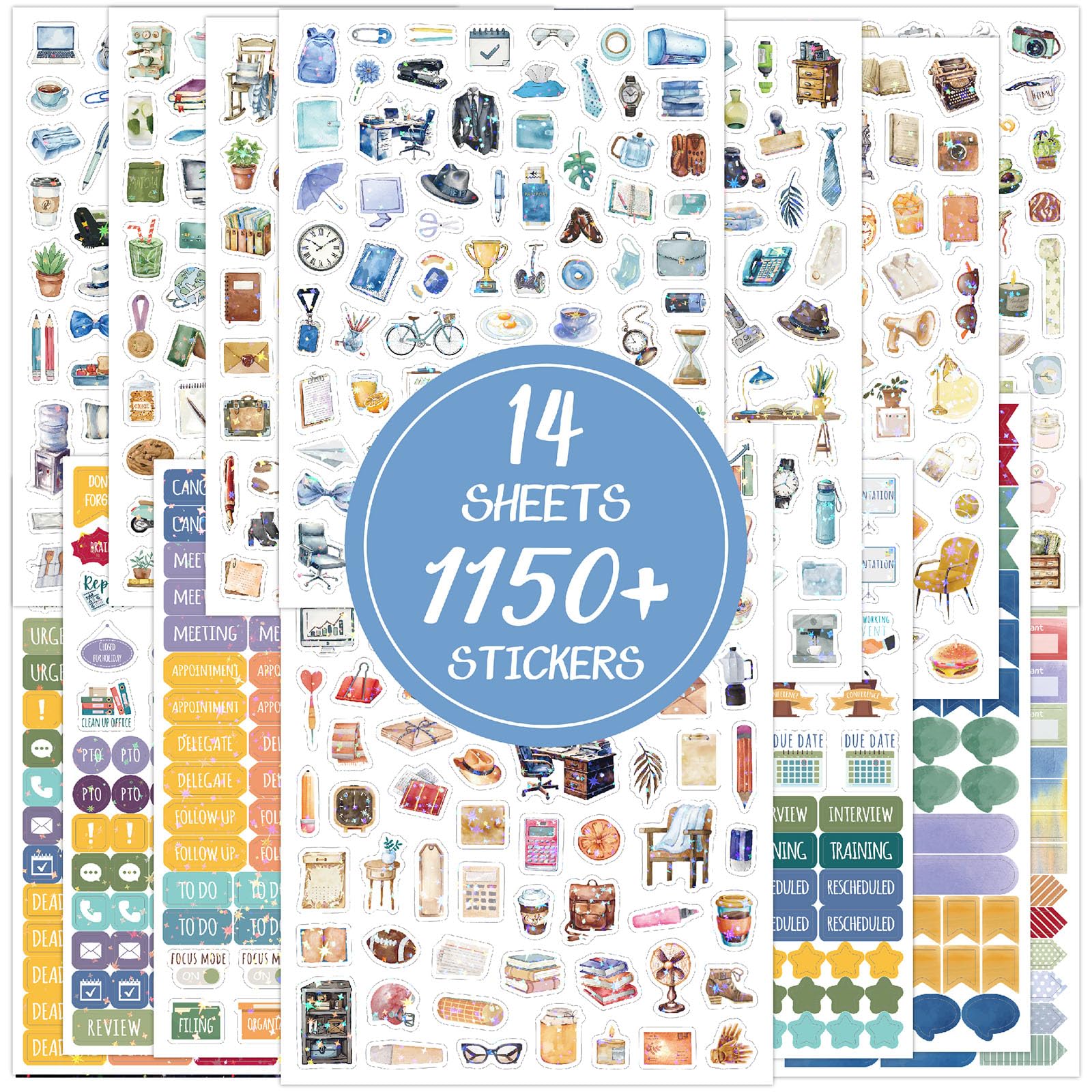 1150pcs+ Office Planner Stickers Book Working Planner Sticker for Office Workers Adults Multicolor Waterproof Sticker for Laptop Kindle Computer Scrapbook Vision Board