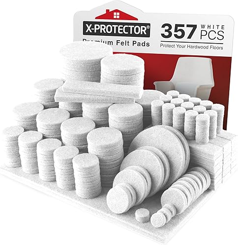 357 almohadillas de fieltro blanco X-Protector! Gran cantidad de almohadillas para muebles para suelos de madera dura con muchos tamaños grandes,