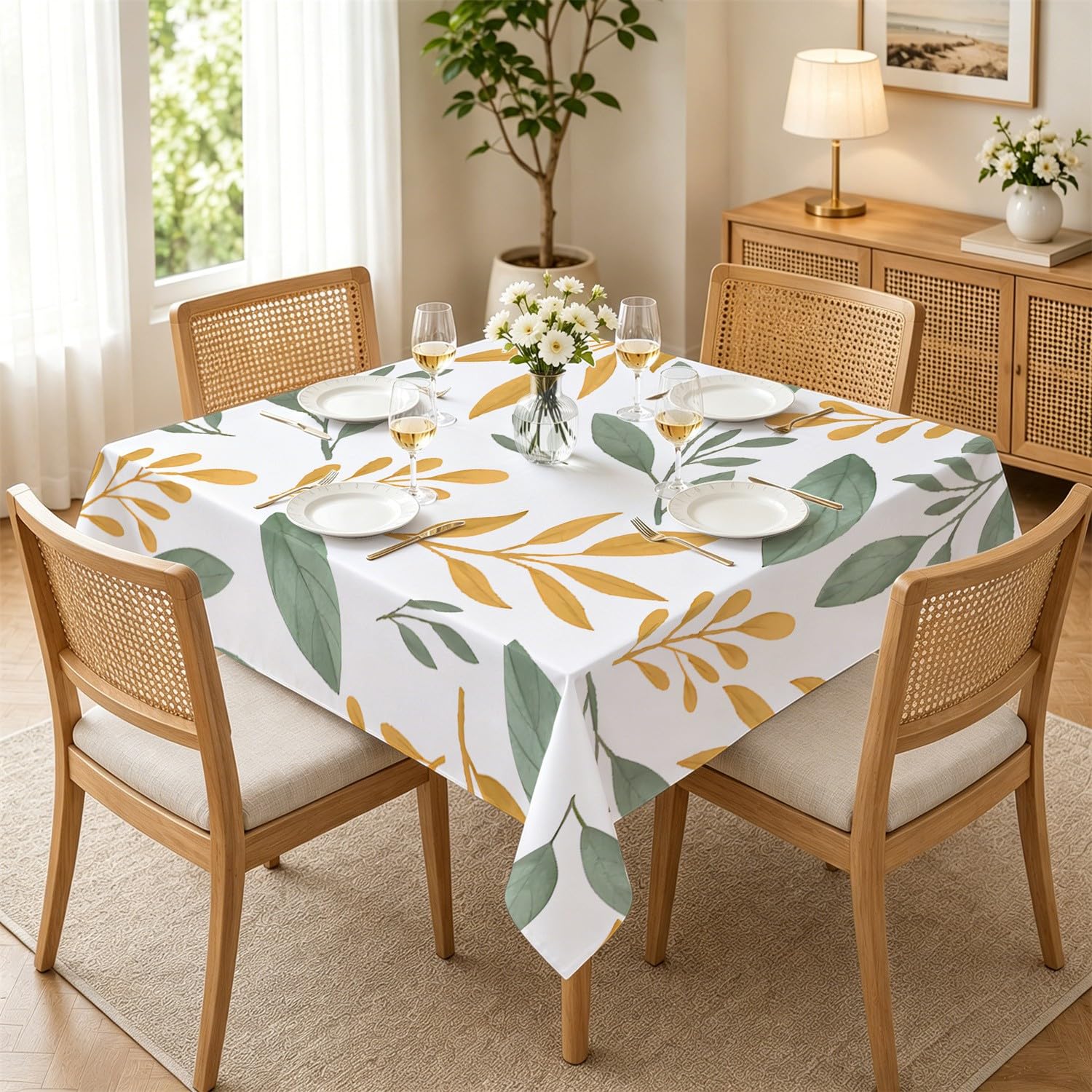 Nappe de Table Anti Tache Imprimé Botanique Carrée Épongeable