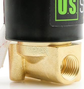 U.S. Solid 1/4 Brass Electric Solenoid Valve - 12V DC, VITON Gasket, Direct Acting, Normally Closed for Air, Gas, Fuel Applications