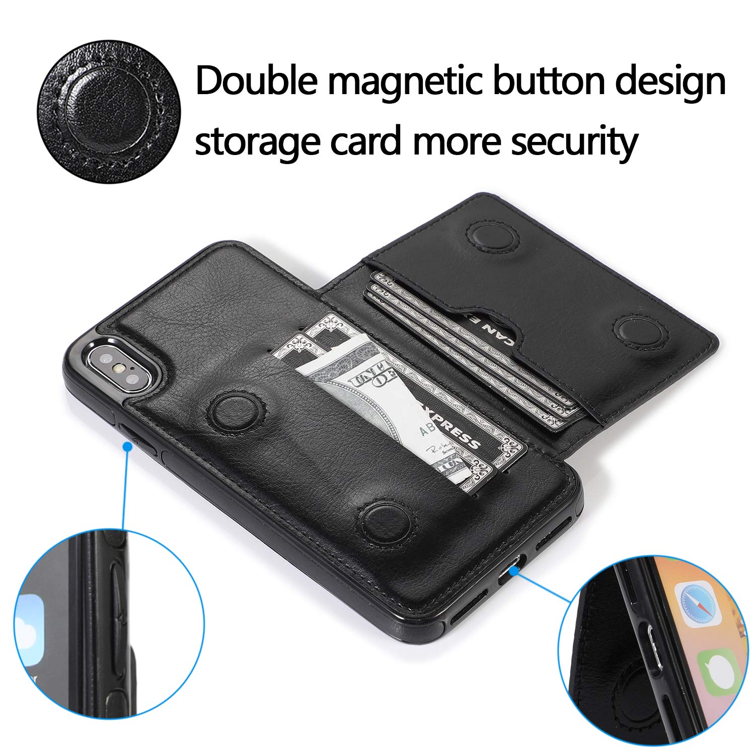 Custodia Portafoglio In Pelle Vintage Per IPhone XS Max – 3 Slot Carte, Cavalletto E Chiusura Magnetica – Protettiva Antiurto - 3