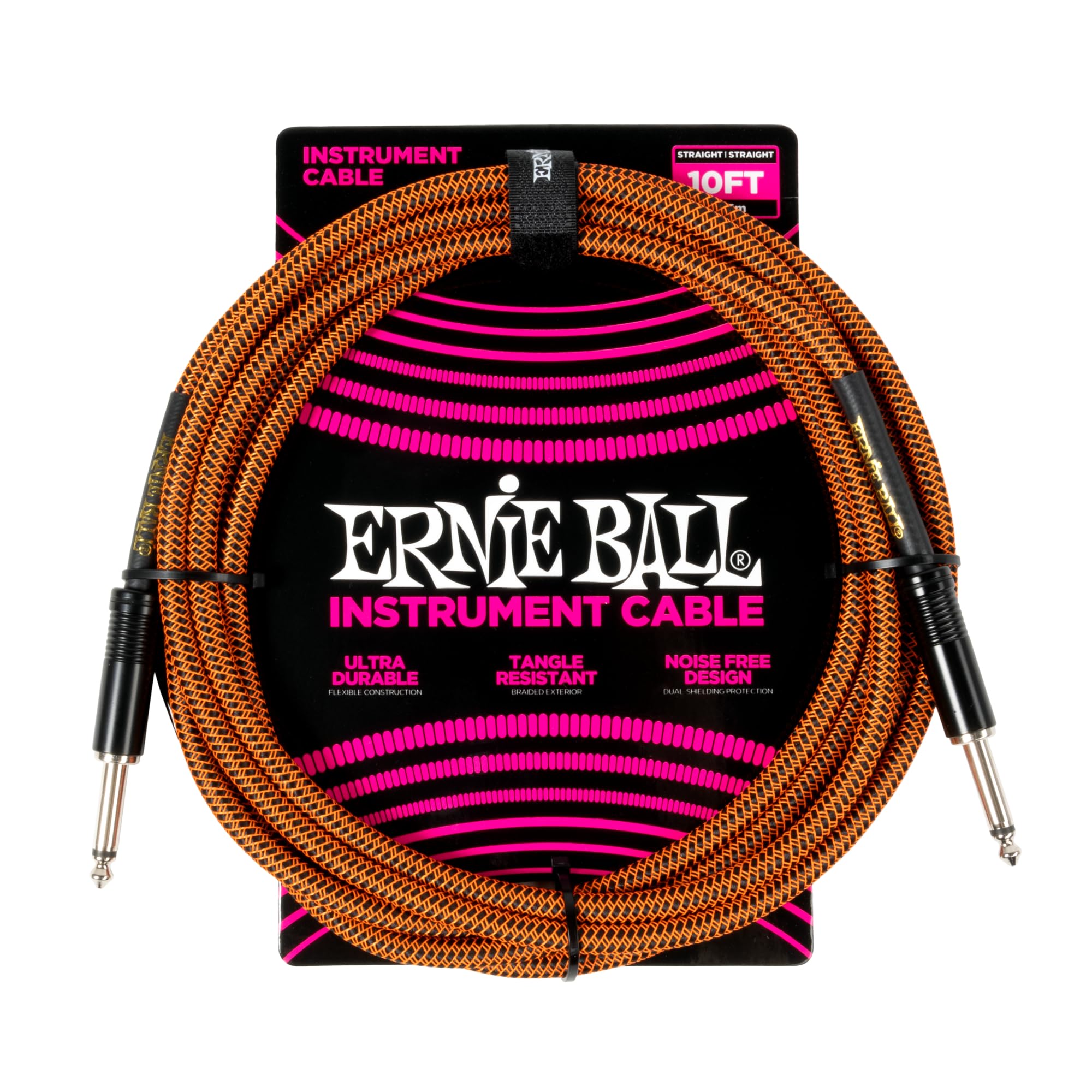 Ernie Ball Braided Instrument Cable Straight/Straight 10ft - Pumpkin Pie
