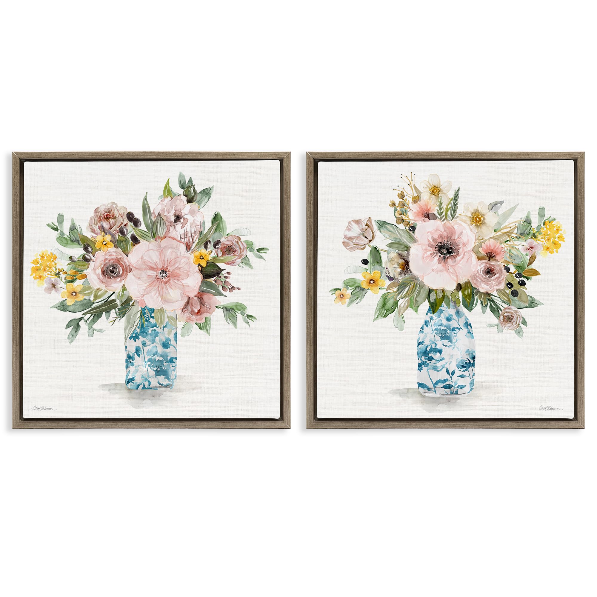 Stupell Industries Chinoiserie Bouquet Watercolor Vase 'Summer Chinoiserie Flowers'| 2Pc Floating Frame Art Set 2