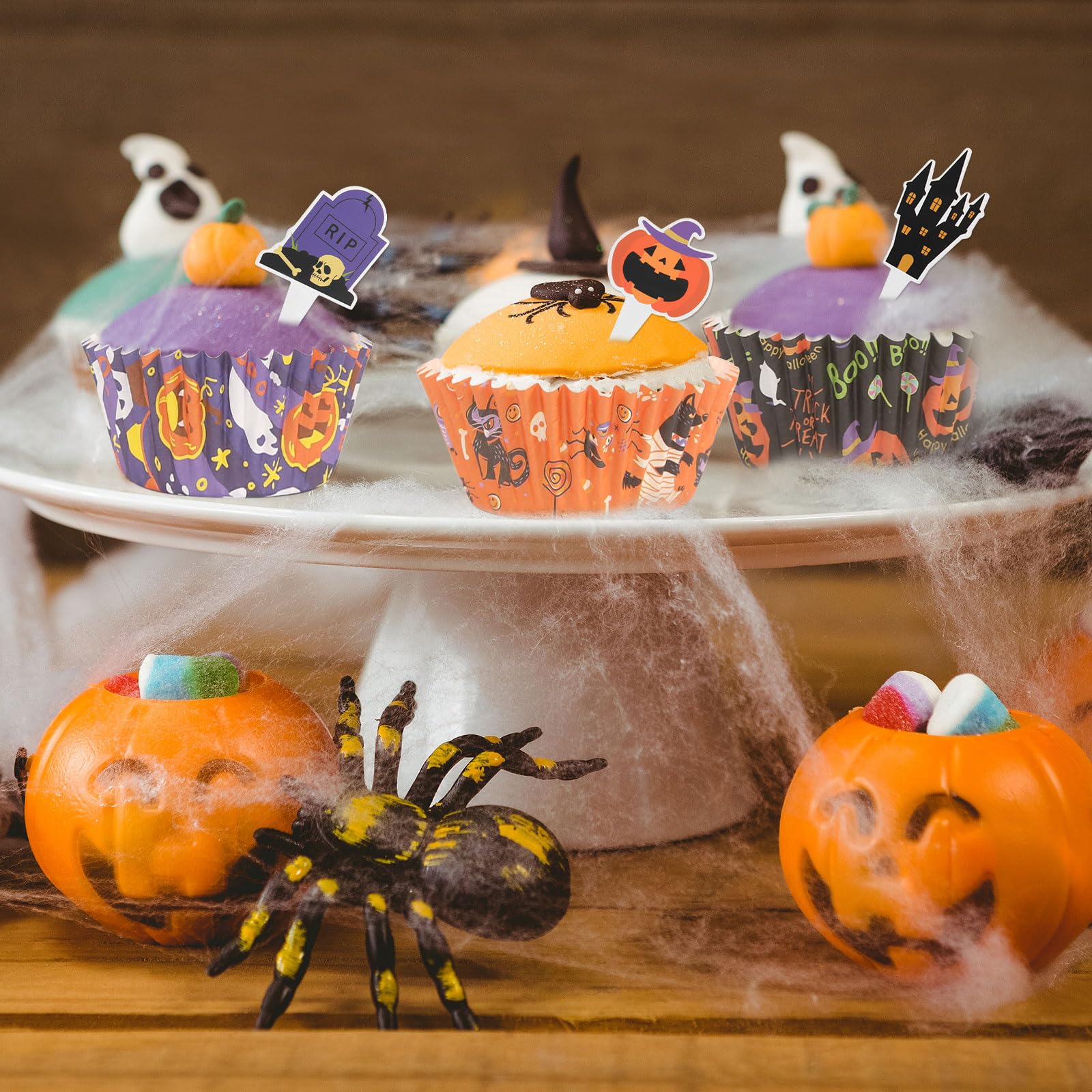 Moules à Muffins Papier Halloween – Lot De 150, 6 Motifs, Décoration Fête | Pour Cupcakes, Bonbons, Pas Pour Cuisson - 4