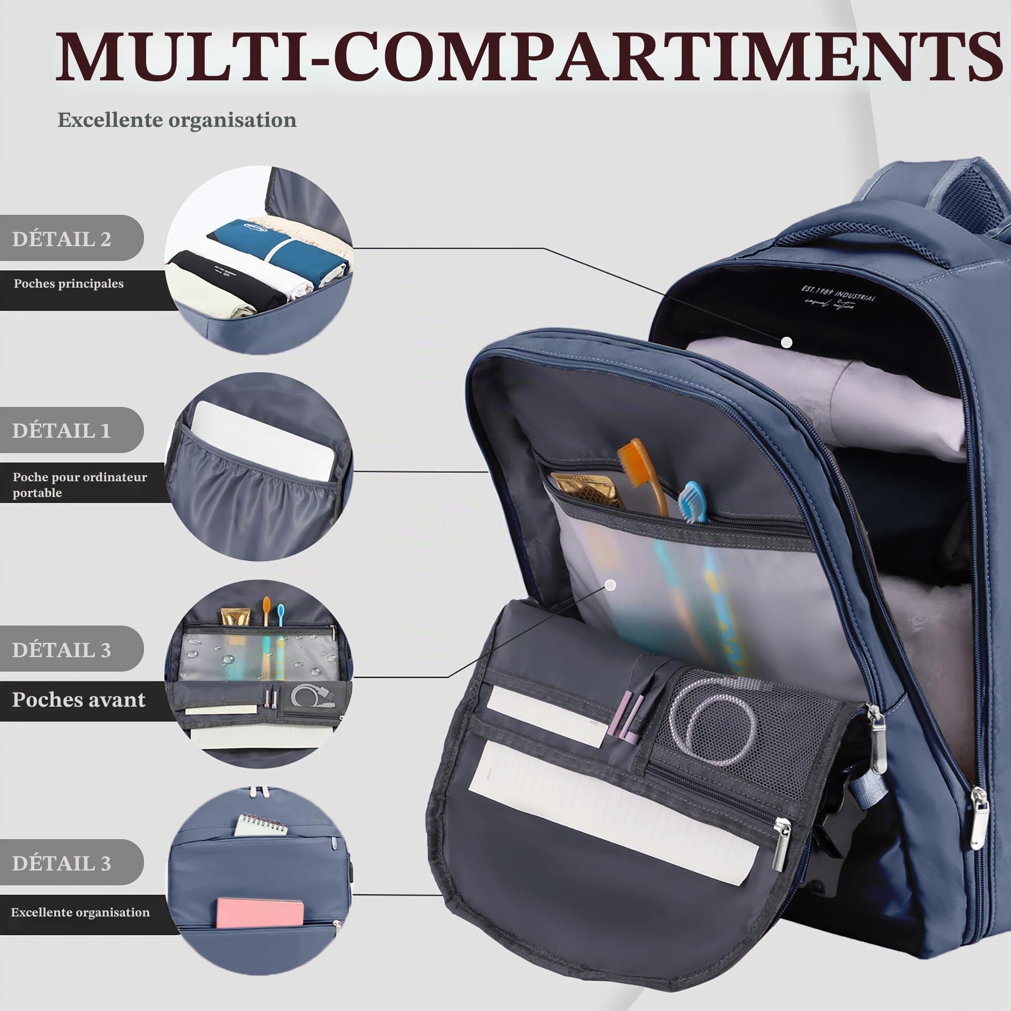 WOUIYO Bagage Cabine 45x36x20 pour Easyjet Sac à Dos Voyage Cabine Avion 30L Bagage à Main Femme Homme Sous Siege Cabine Sac à Dos pour Ordinateur Portable 15.6 Pouces