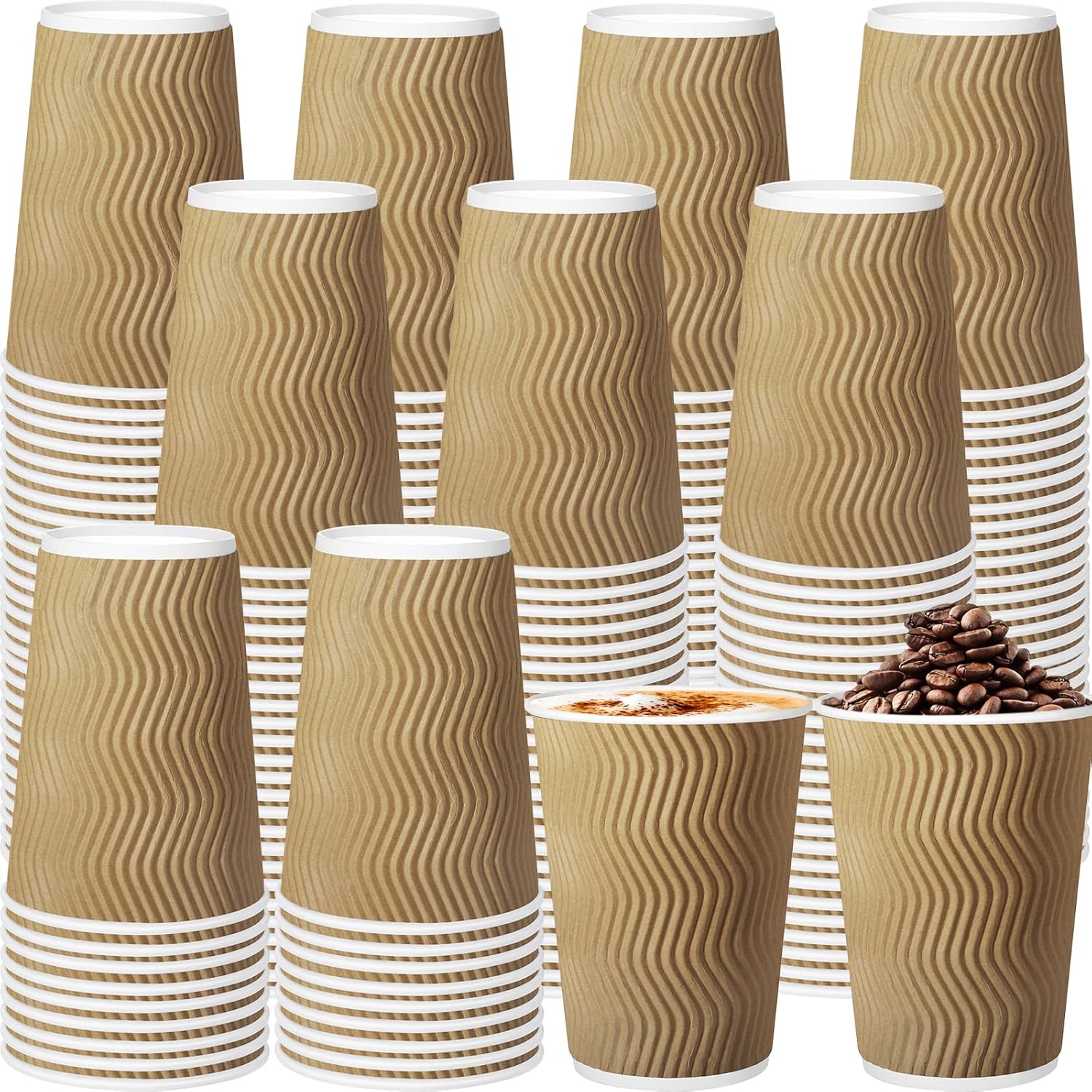 RXLWYUNLAE 120 Pack Paper Coffee Cups, 12 oz Disposable Coffee Cups,Corrugated Insulated Ripple Wall, Paper Ripple Cups for Coffee, Hot Chocolate and Hot Tea Drinks - Champagne