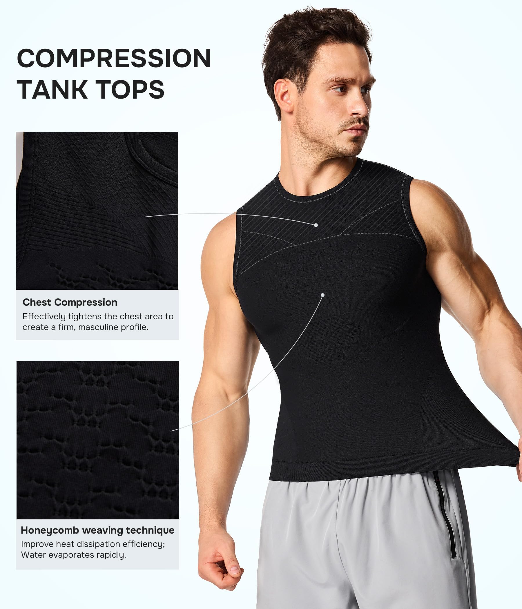 KUMAYES Herren-Kompressionsshirt, Bauchweg-Unterhemd, athletisch, Shapewear, Workout-Tanktop