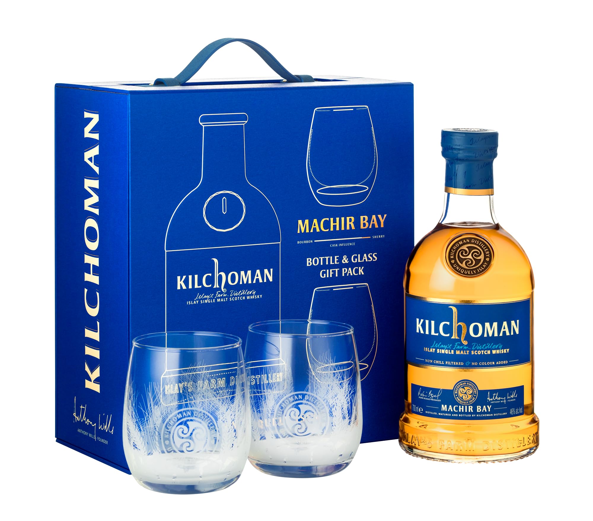 Kilchoman THE MACHIR BAY GIFT PACK 46% Vol. 0,7l in Geschenkbox mit 2 Gläsern