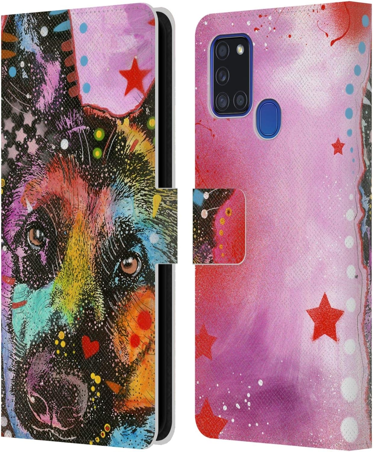 Head Case Designs Officially Licensed Dean Russo German Shepherd Dogs Leather Wallet Case Compatible with Samsung Galaxy A21s (2020)