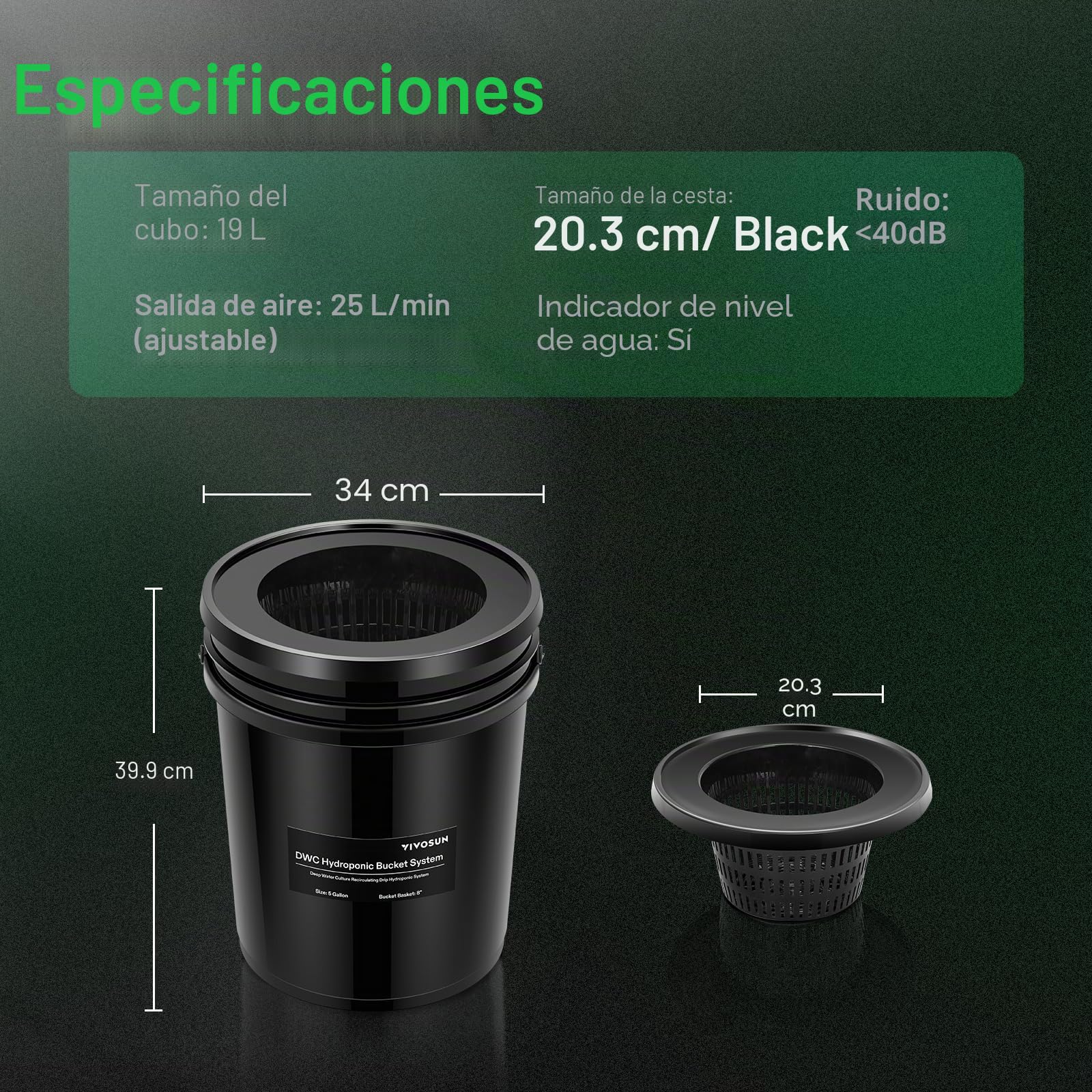 VIVOSUN Sistema de Cultivo Hidropónico DWC, Cultura de Agua Profunda de 5 Galones, Sistema de Jardín de Goteo Recirculante con Manguera de Aire Multiuso, Bomba de Aire y Piedra de Aire (Kit de 4 Cubos