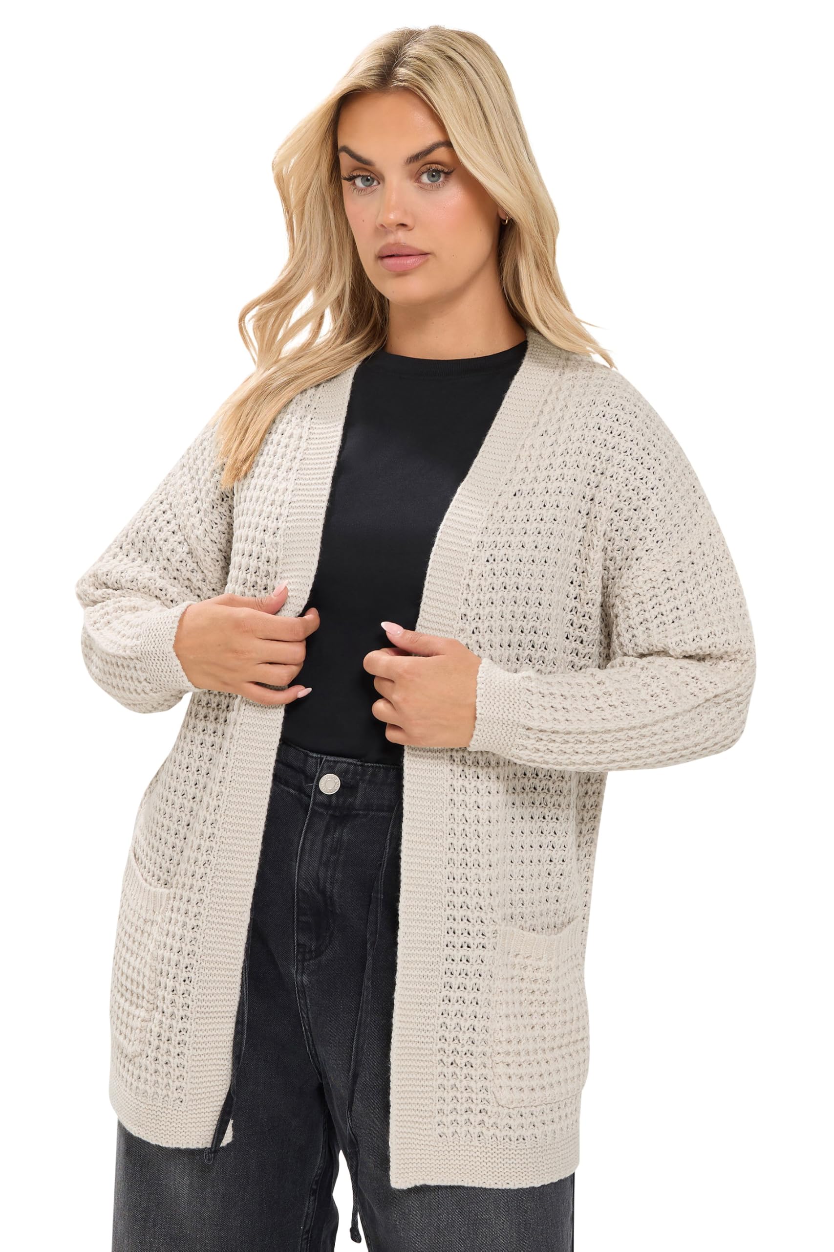 Yours Curve Green Waffle Knit Cardigan - Women's - Plus Size Curve