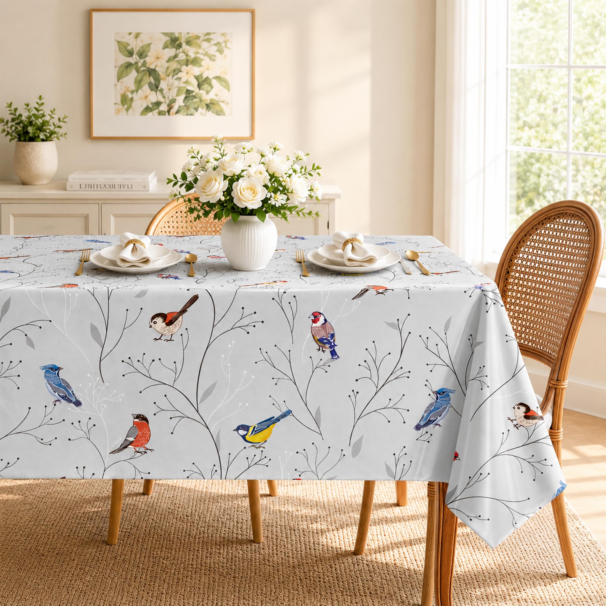 Arquiel Garden Birds PVC Table Cloth Waterproof Rectangle 140x100cm