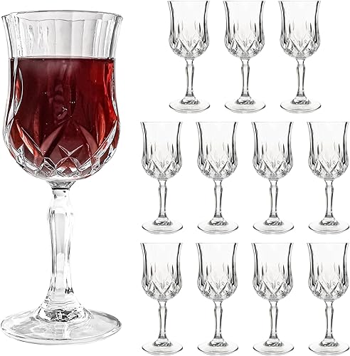 Juego de 12 copas de vino, copas elegantes de 7 onzas con diseño de corte vintage, cristalería duradera para vino tinto y blanco, perfectas para