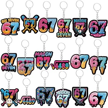 Nosiny 18 Pack 67 Ice Cream Drip Meme Keychain Set Popular Saying Novelty Bag Charms for Meme Lovers, Backpack Accessories, Teen Boys Girls Party Favors Gift Ideas