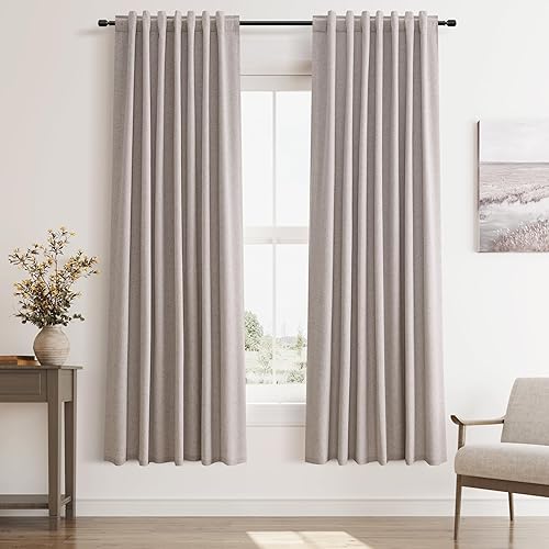 Miniatura 53 de Cortinas Blackout de 84 pulgadas de largo, juego de 2 paneles de lino natural para dormitorio, oscurecimiento de habitación, cortinas con