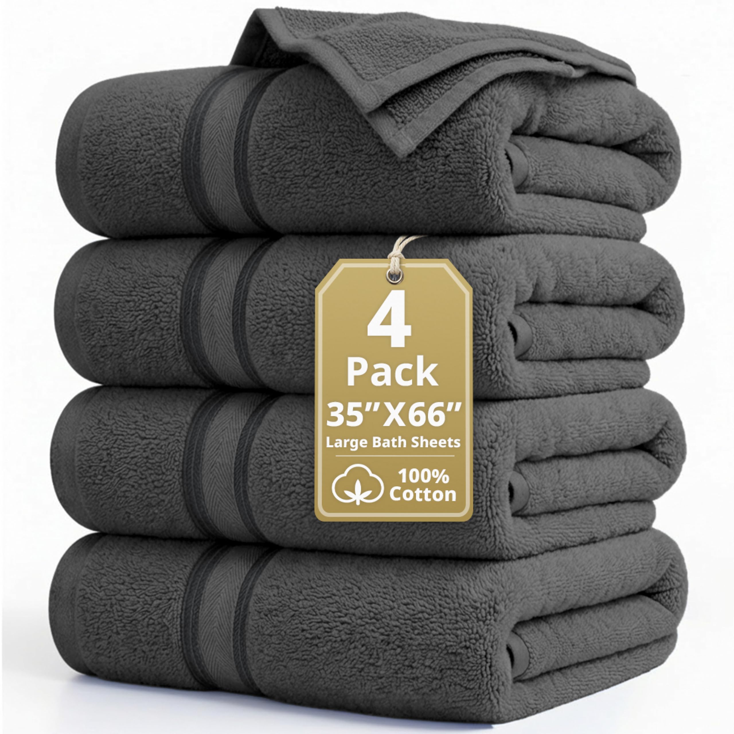 LANE LINEN Large Bath Towels - Zero Twist Cotton Construction - Set of 4 (35" x 66") Oversized Bath Towel Sets - Fade Resistant, Quick Dry & Fluffy -