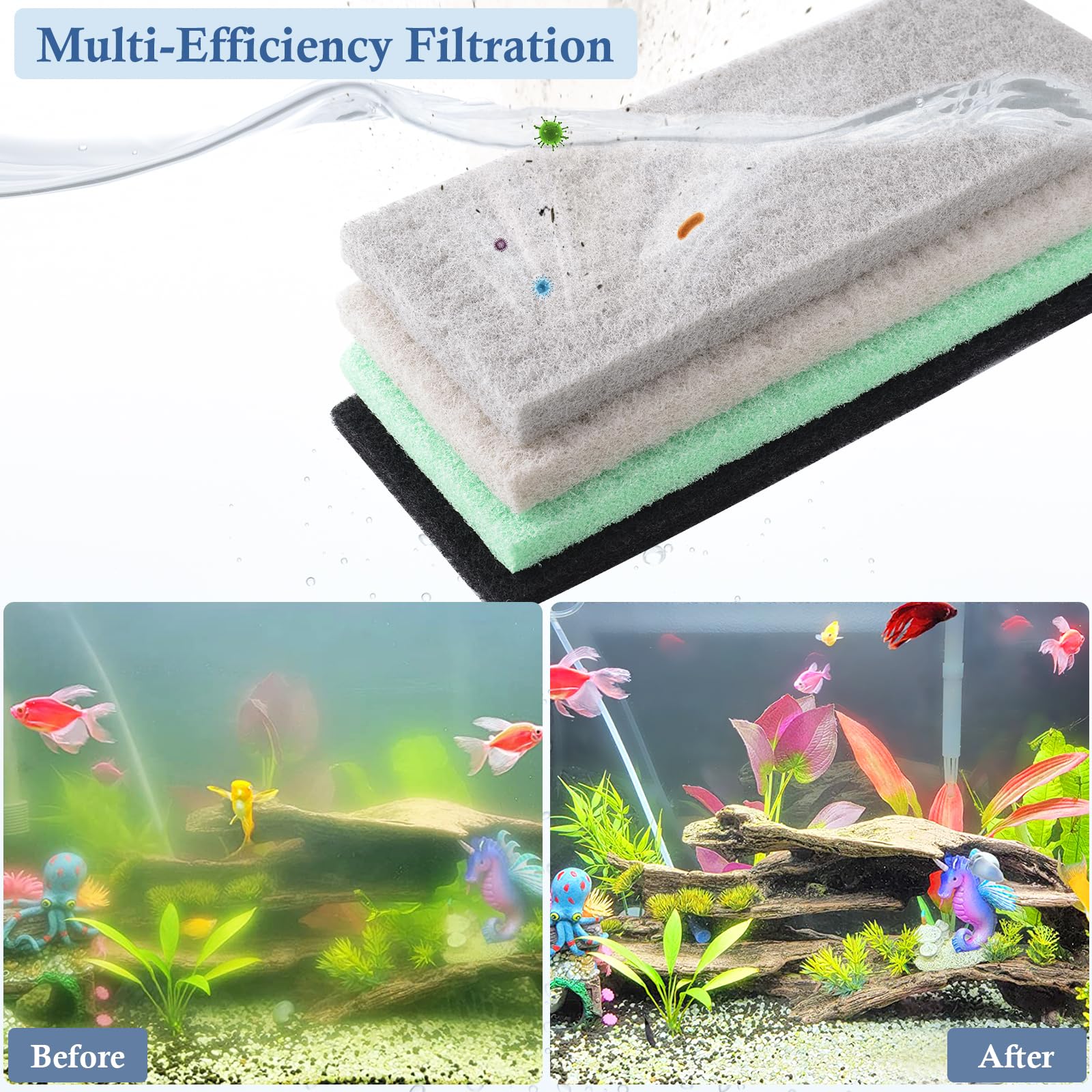 4-Pack Mixed Aquarium Sponge Filter Pad, Cut-to-Fit Aquarium Foam with Ammonia&Carbon&Phosphate Reducer, Aquarium Filter Foam Sponges for Fish Tank Filters (12.6" x 5" x 1'') - image 5