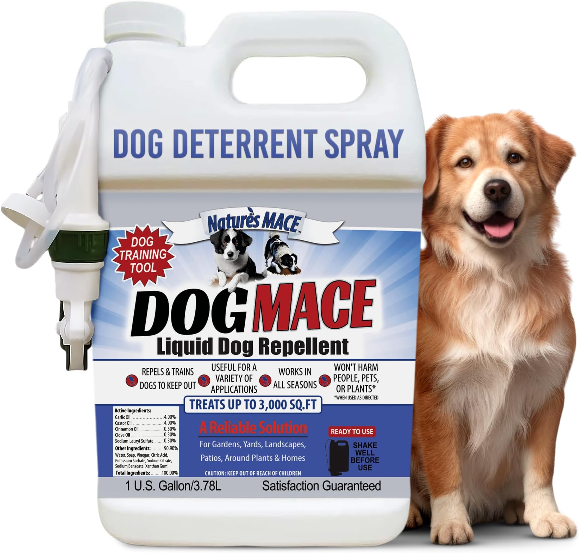 Nature’s MACE Dog Mace 1 Gallon Dog Repellent Spray, Keep Dogs Out of Your Lawn and Garden, Dog Training Corrector, Stop Chewing Dog Spray, Safe Around Kids, Pets, & Plants, Treats 3,000 Sq Ft