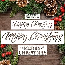 4 Pieces Merry Christmas Stencil Reusable Stencils for Painting Christmas Decoration Painting Template for Furniture, Wall, Window, Fabric, Wood,4 Different Sizes Merry Christmas