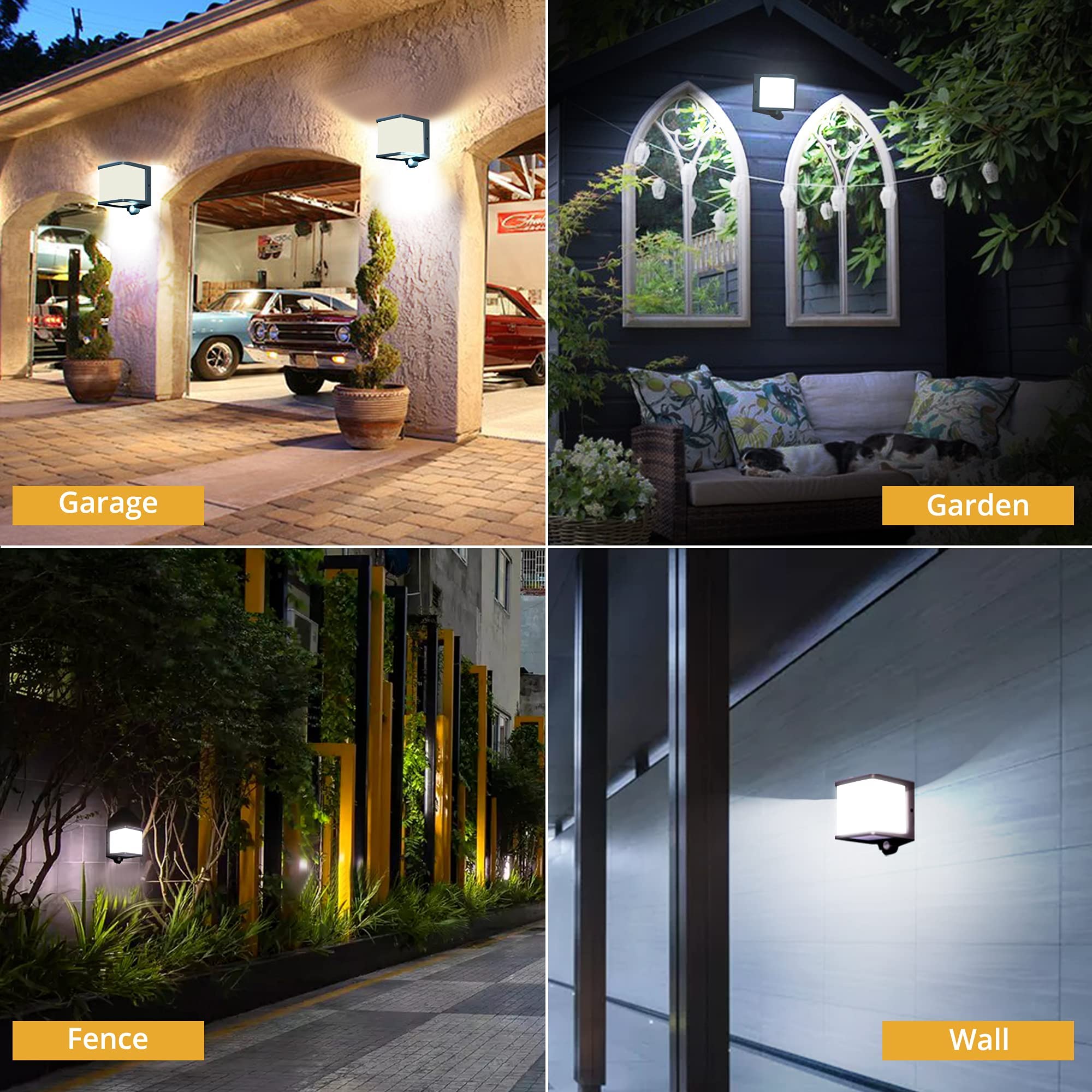 UME 2 Pack Solar Motion Sensor Outdoor LED Wall Light, IP65 Waterproof Modern Wall Sconce, 4000K, 500LM, 120° Sensing Angle, Dusk to Dawn Wireless Fence Lights Decorative for Porch, Patio, Garden