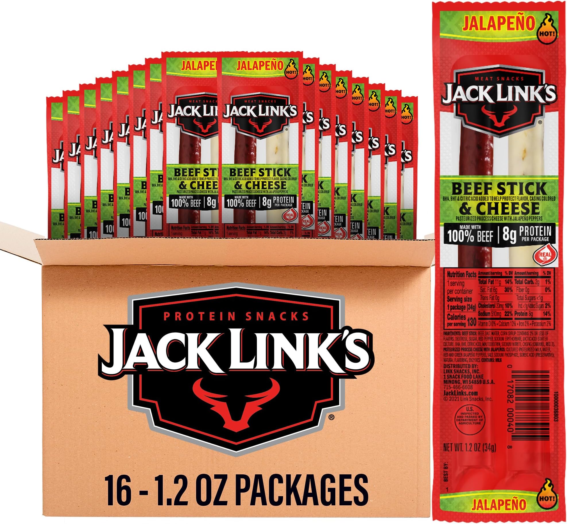 Combo Pack Jalapeno Sizzle Beef and Cheese Sticks Combo Pack, 1.2-Ounce (Pack of 16) by Jack Links