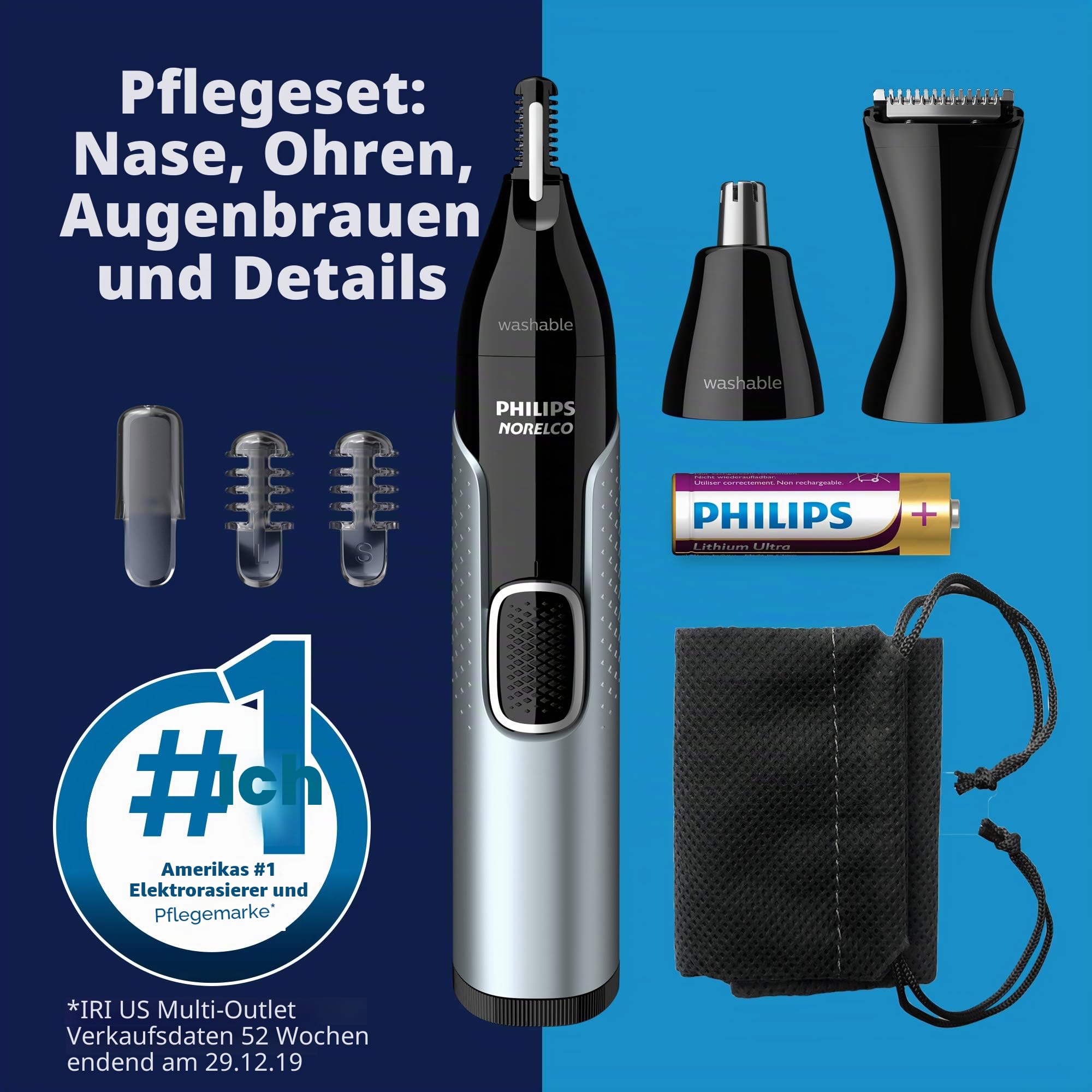 Philips Norelco Nasentrimmer 5000 für Nase, Ohren, Augenbrauen-Trimm-Kit, NT5600/62