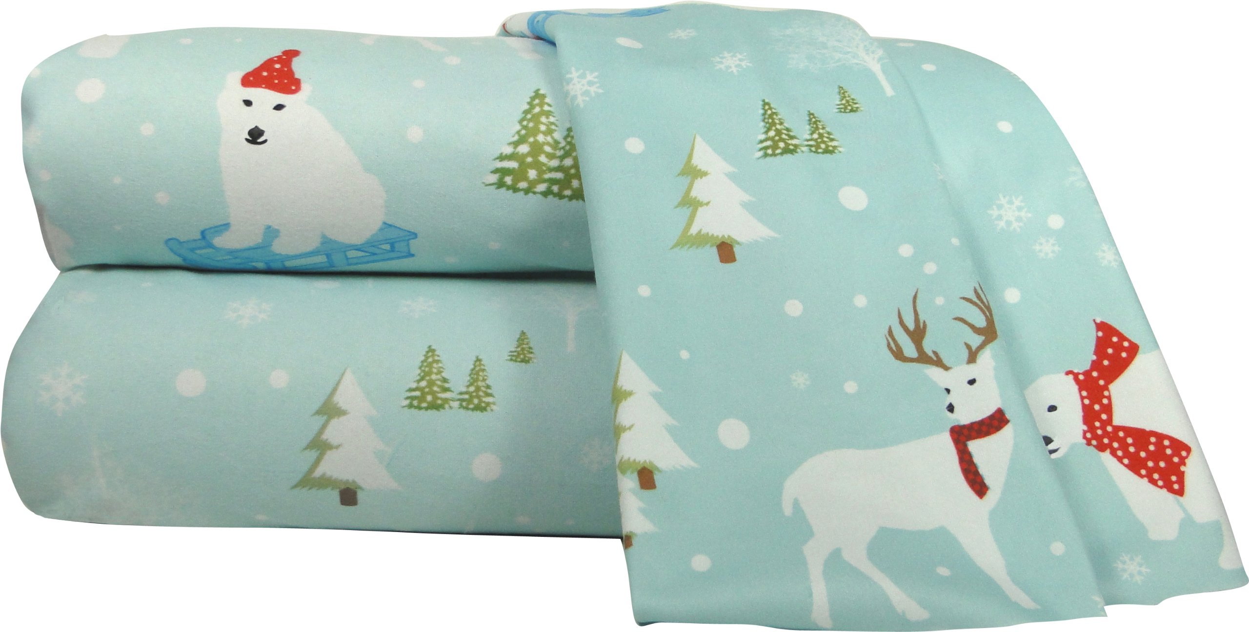 Shavel Home Products Micro Flannel Printed Sheet Set, Queen, Fun in The Snow