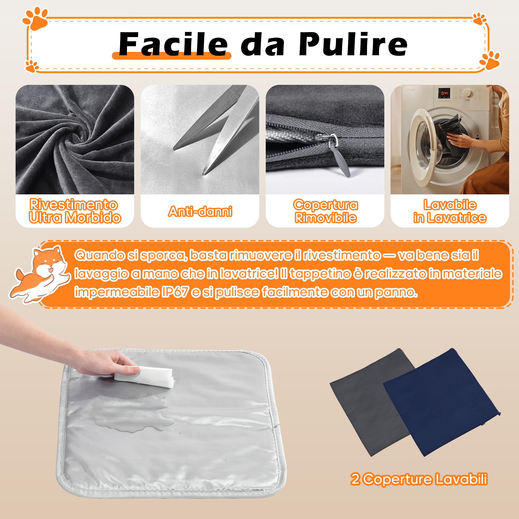 Angelpet Tappetino Riscaldante per Cani Gatti XL 60x90cm – Cuscinetto Elettrico per Animali Domestici, 30-60℃ Temperatura, 14 Timer (0-12/24H), Cavo Anti-Morso 1,8m, Auto Screen-Off, 2 Fodere Lavabili