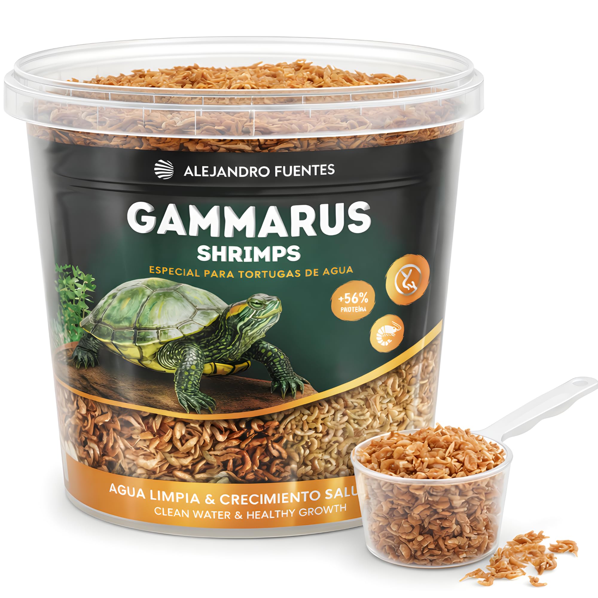 AF® Gammarus Tortugas de Agua 320g, 3L Gambas Tortugas de Agua con +56% Proteína, Snack Natural Reduce Olor, Comida Ajolote con Shrimps, Mantén su Frescura con Cierre Zip