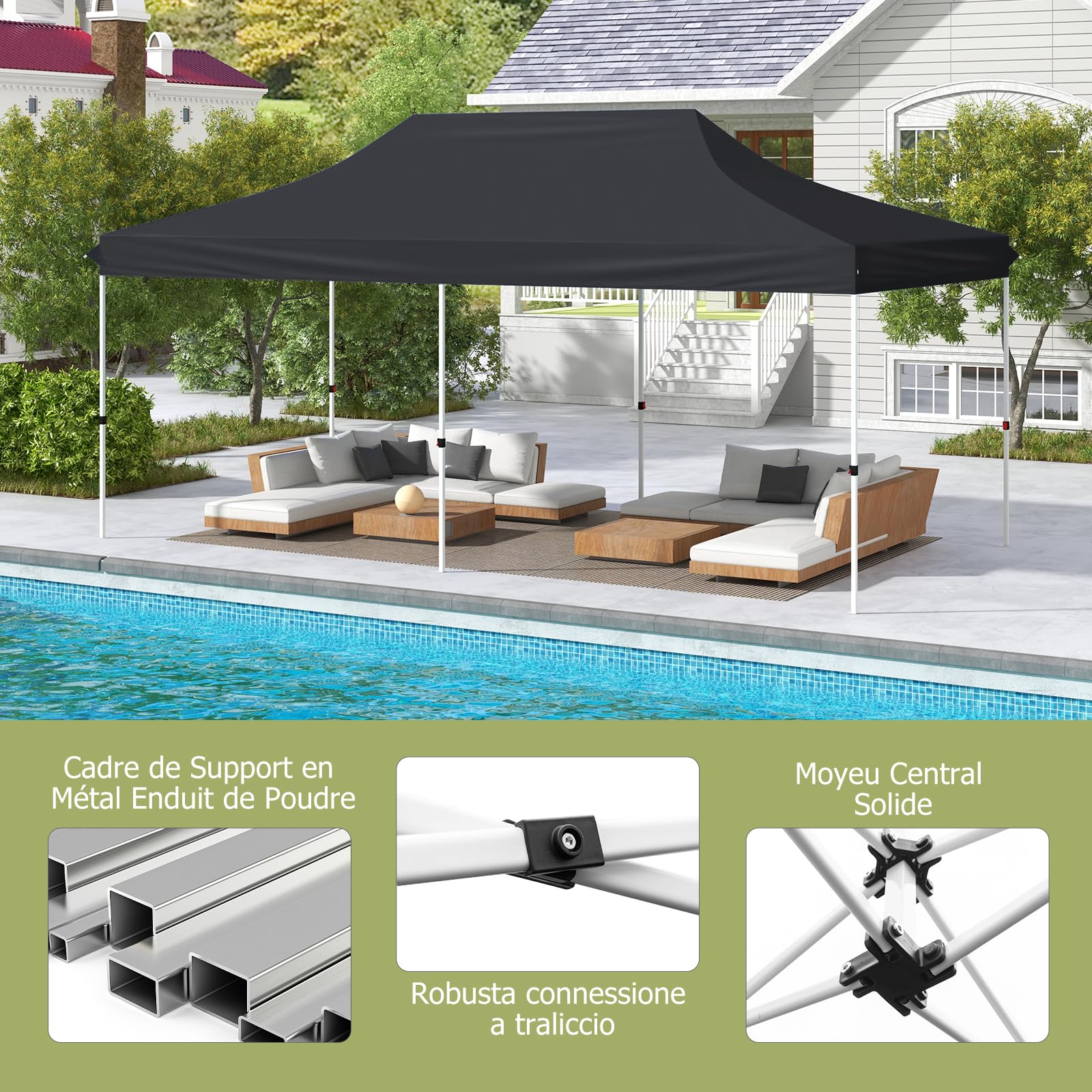 Tonnelle Pliante RELAX4LIFE 3,6 X 2,5 M - Toile Oxford Anti-UV - Hauteur Réglable (270/255/240 Cm) - Cadre Métal - Sac Inclus