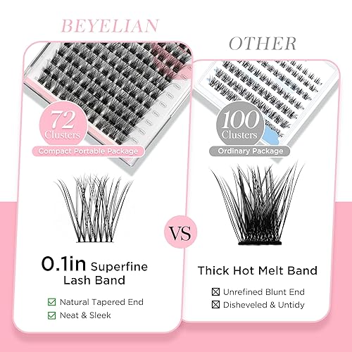 Miniatura 3 de BEYELIAN Extensiones de pestañas postizas en racimo de 72 unidades, rizo D, de 0.35-0.630 pulgadas, pestañas postizas en racimo, extensiones de