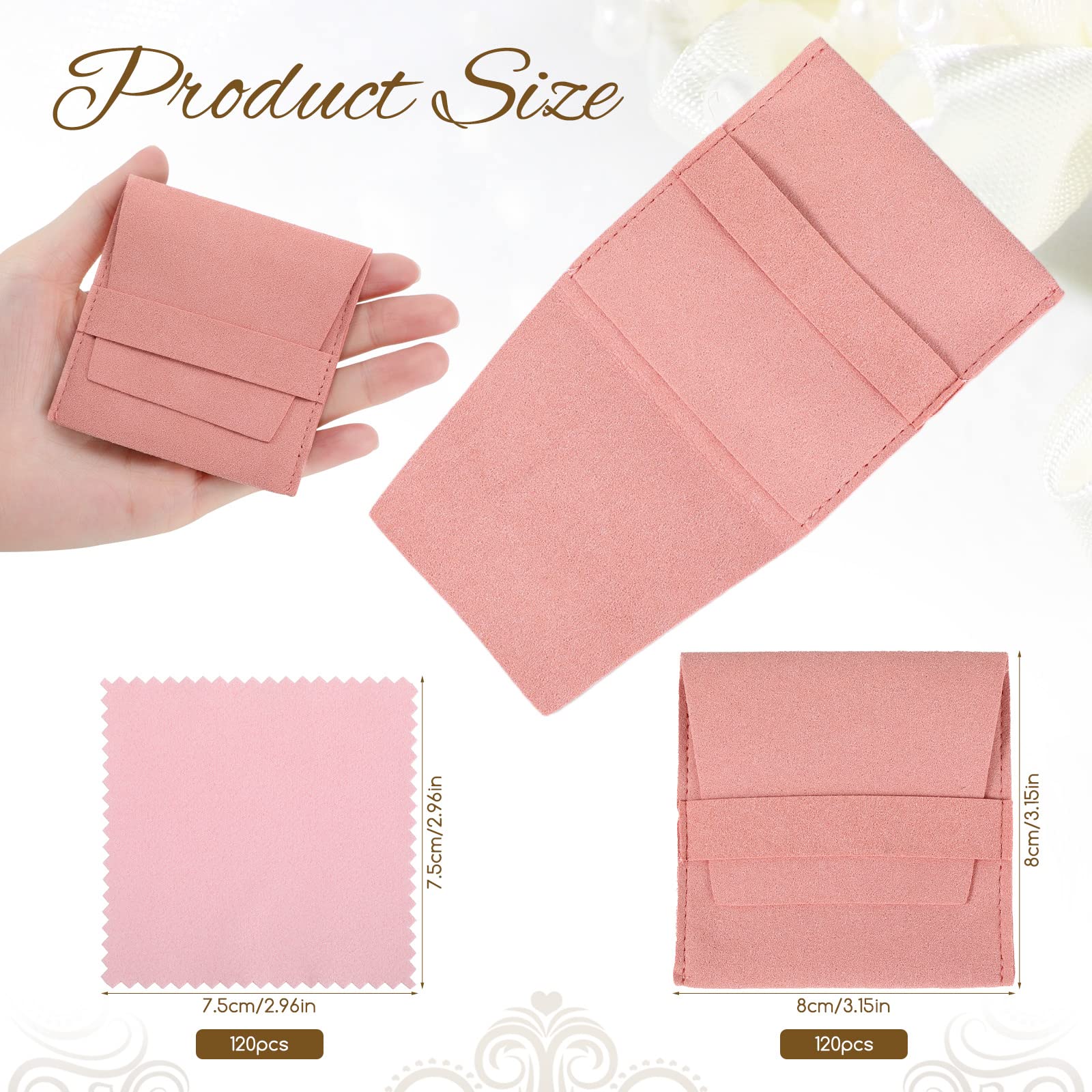 120 bolsas de microfibra para joyas, bolsas de embalaje de joyas, bolsas de regalo de joyería con paño de limpieza de joyas (rosa)