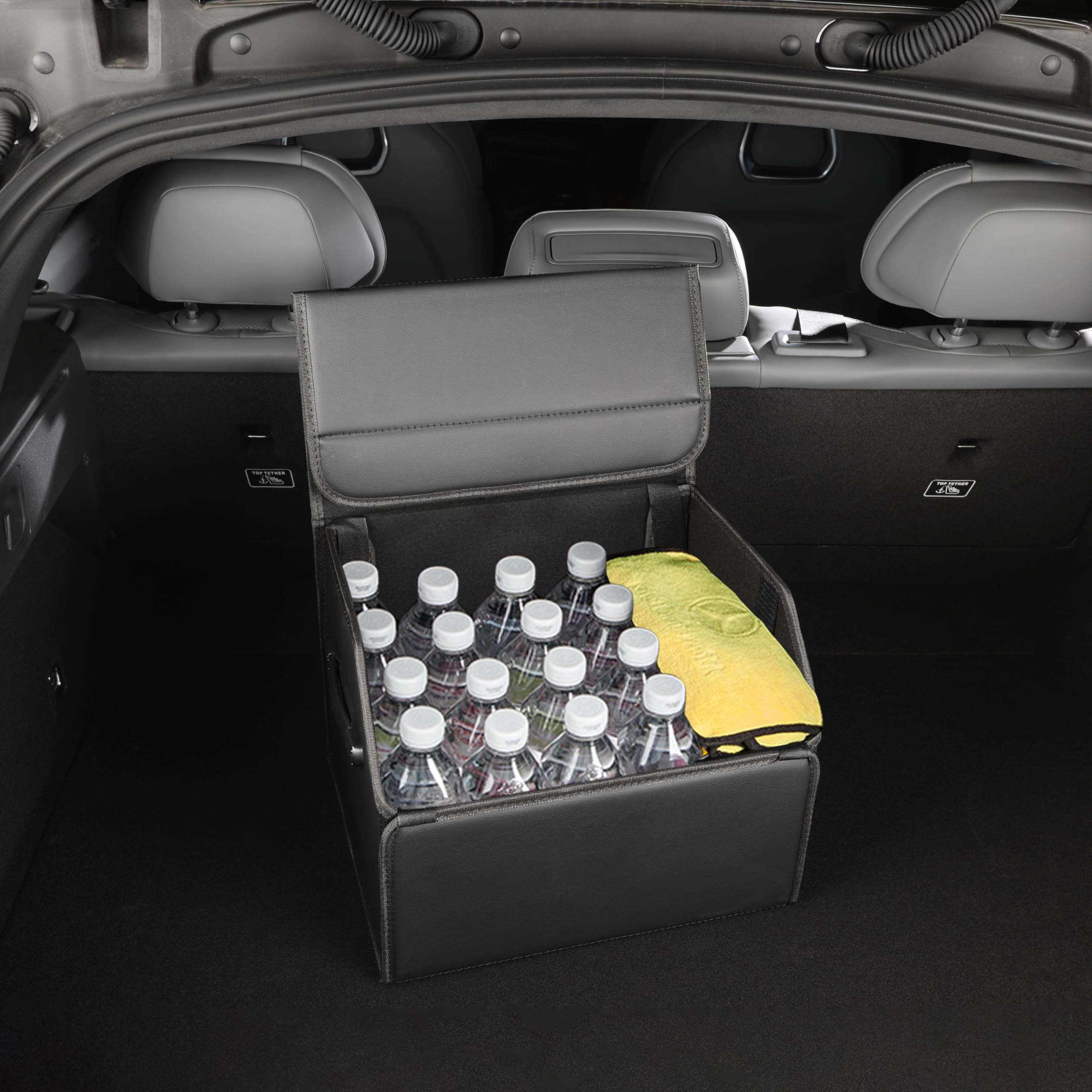 Organizador de cajuela, organizadores de coche y almacenamiento, caja de almacenamiento de cuero negro con tapa, tablero de fibra, plegable, 2 K pulgadas ³ (tamaño A)