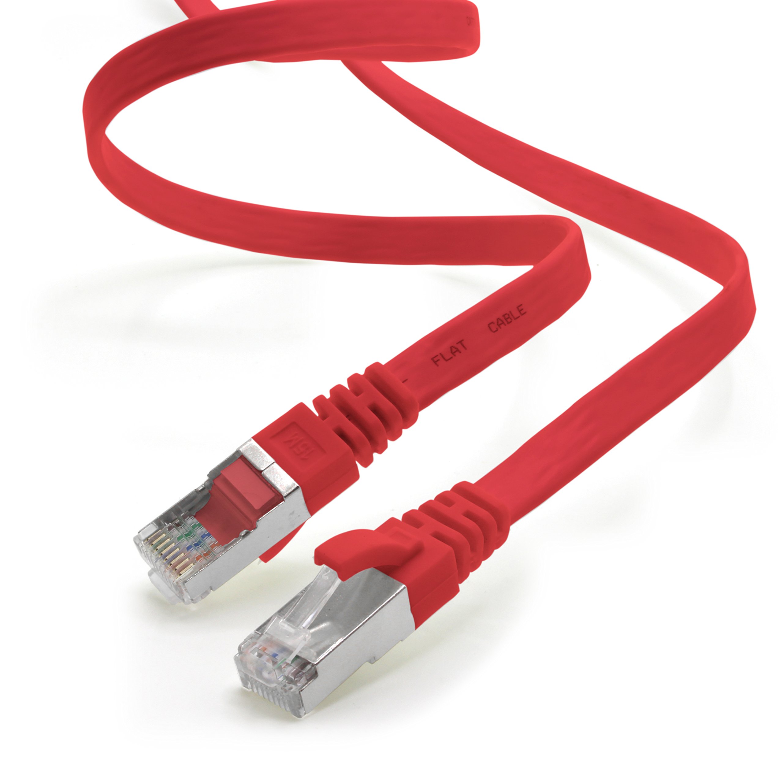1aTTack.de 0.5m - rot - 1 Stück CAT.7 Gigabit Ethernet LAN Flachband Flachbandkabel (RJ45) Netzwerkkabel Rohkabel (10Gbit/s) Verlegekabel Flach Slim kompatibel zu Cat.5 - Cat.5e - Cat.6