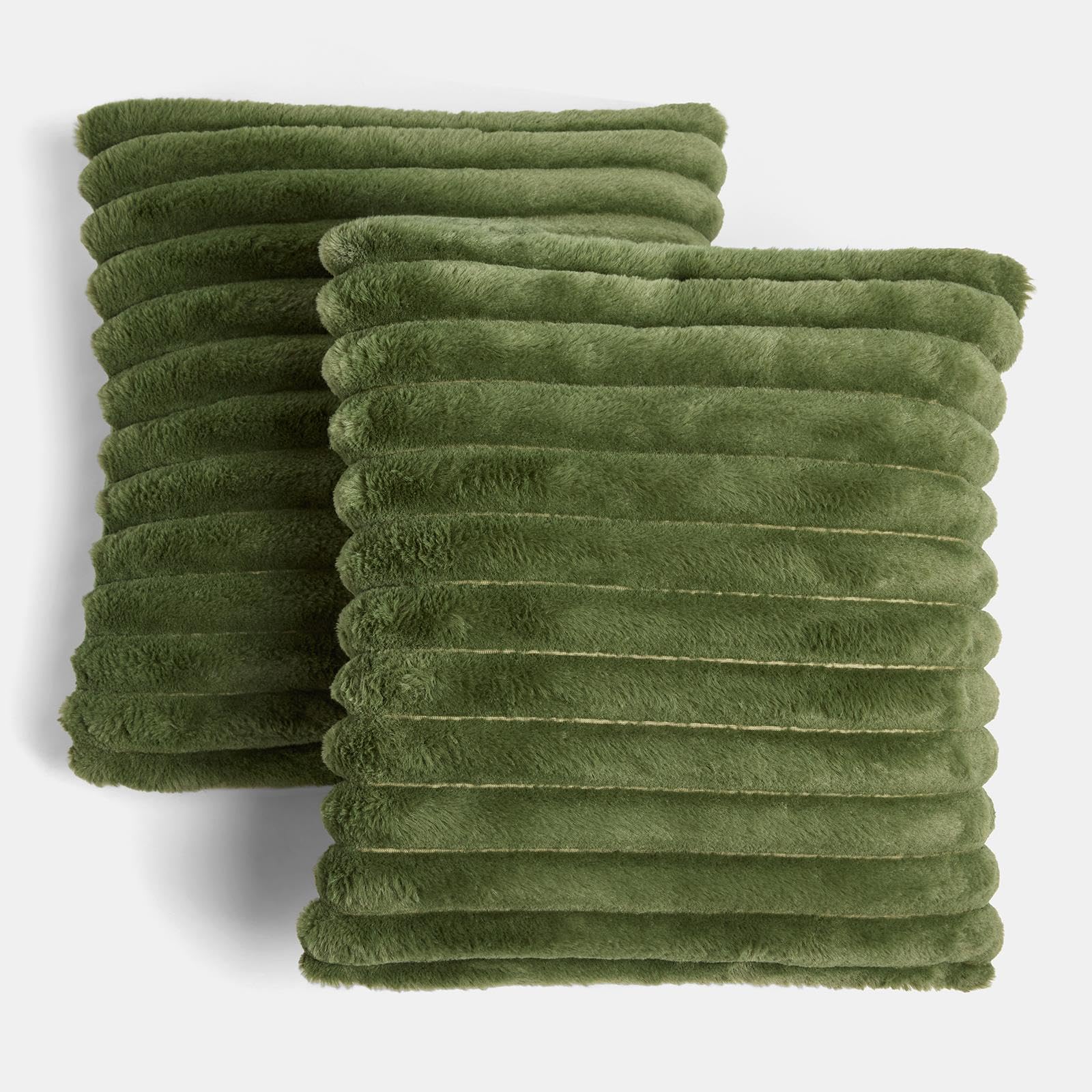 OHS 2 Pack Faux Fur Thick Rib Cushion Covers Soft, Woodland - 45 x 45cm — image 1
