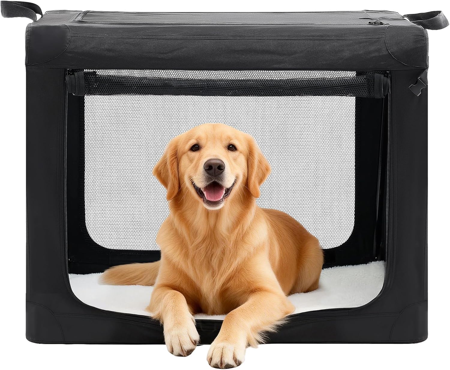 NEWBULIG Collapsible Dog Crate 30 Inch, Portable Travel Crate for Dogs and Cats, Soft Foldable Pet Kennel with 3-Door Mesh Windows Indoor & Outdoor