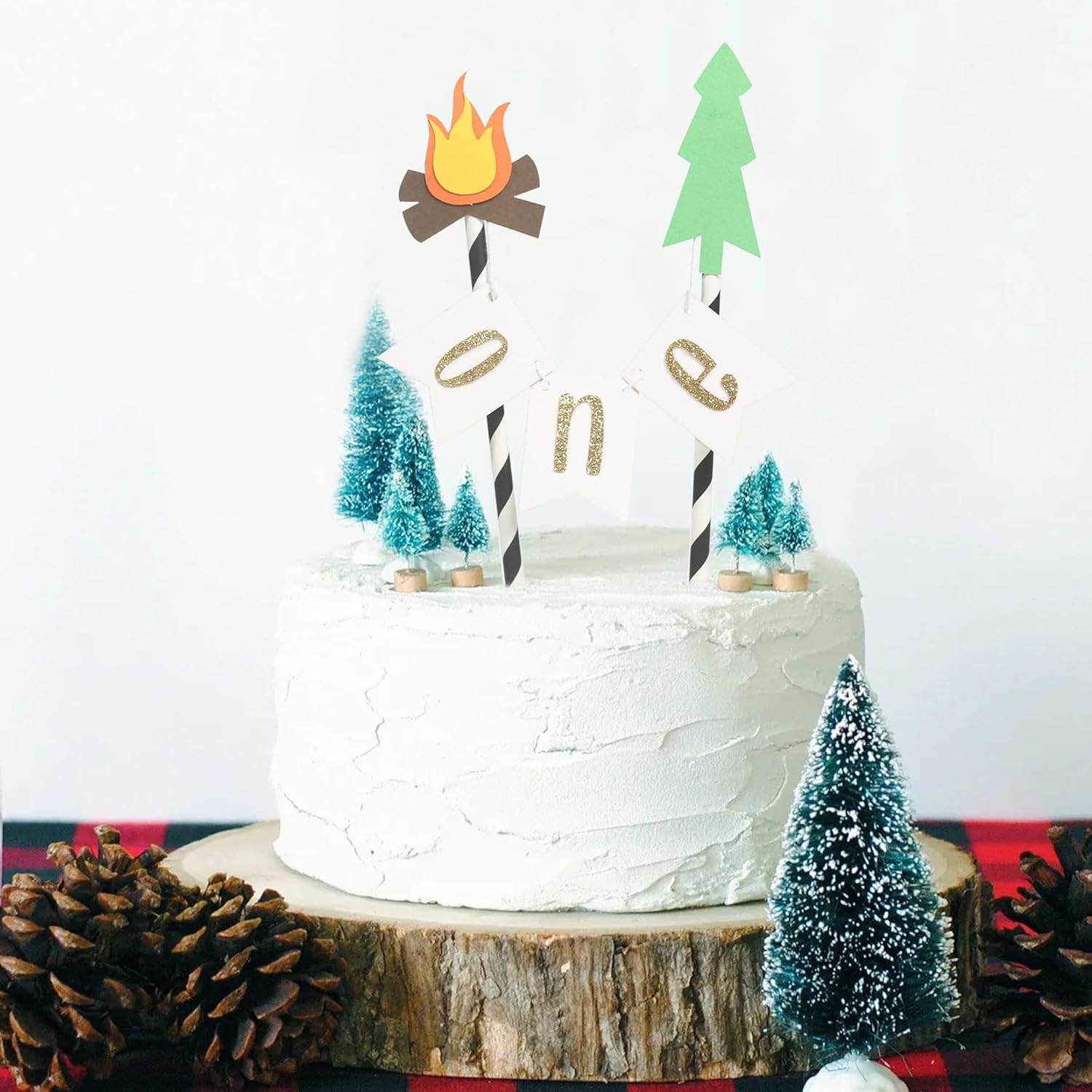 BOOMPA Cake Topper For One Happy Camper - Campfire Party Birthday Decorations,Camping Party Decorations - Woodland Cake Toppers For Boys - Cake Topper, Wedding Anniversary Rravel