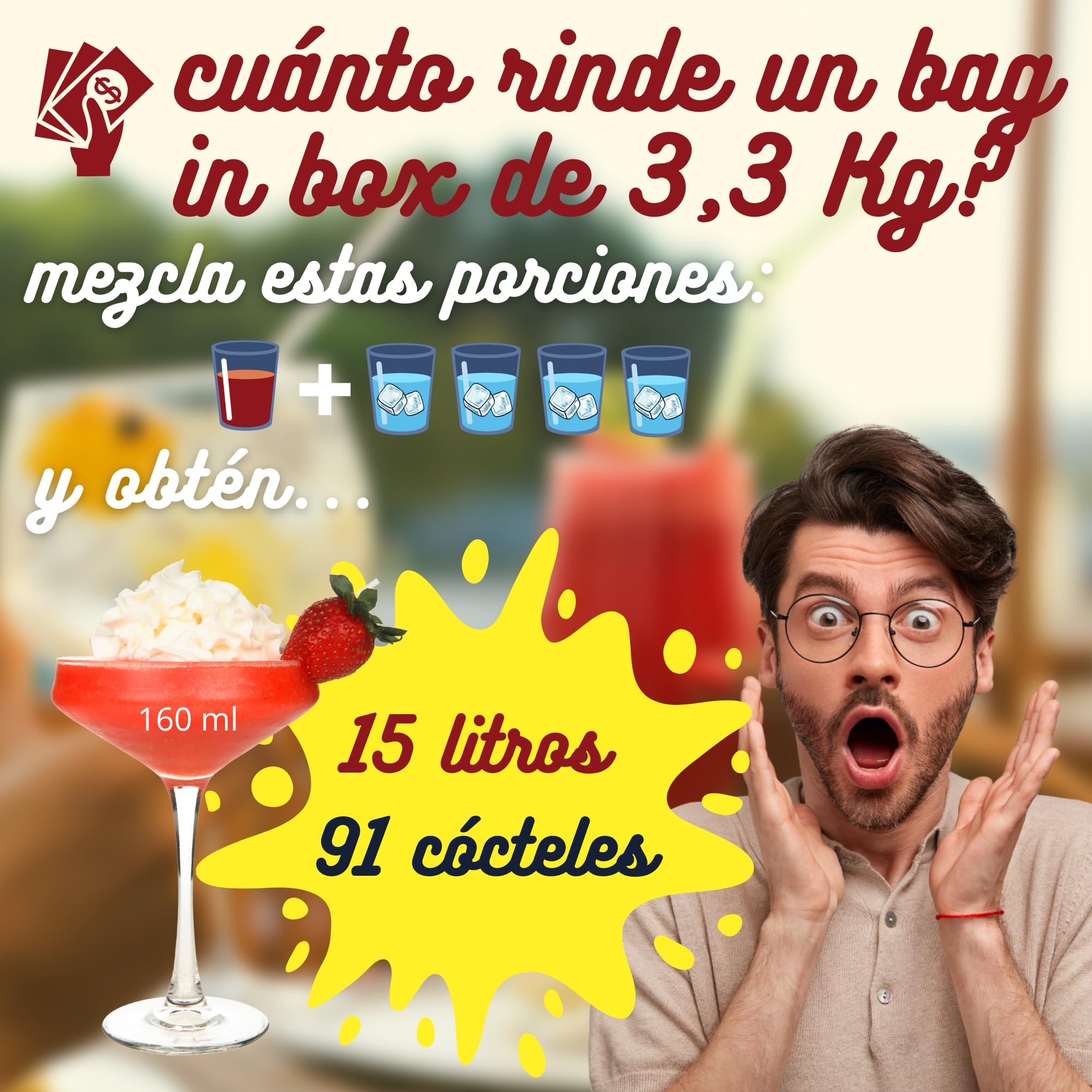 Destilerías Riojanas Concentrado de Daiquiri Fresa Bag in Box 3,3 Kg (3L) rinde 15L 91 copas