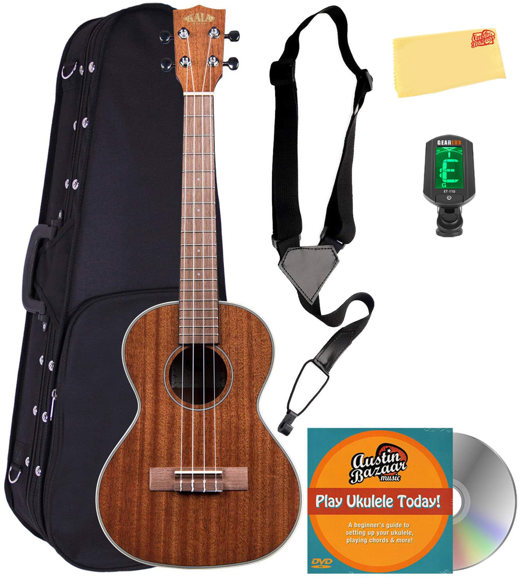 KA-TG Glossed Mahogany Tenor Ukulele Bundle with Case, Tuner, Strap, Austin Bazaar Instructional DVD, and Polishing Cloth